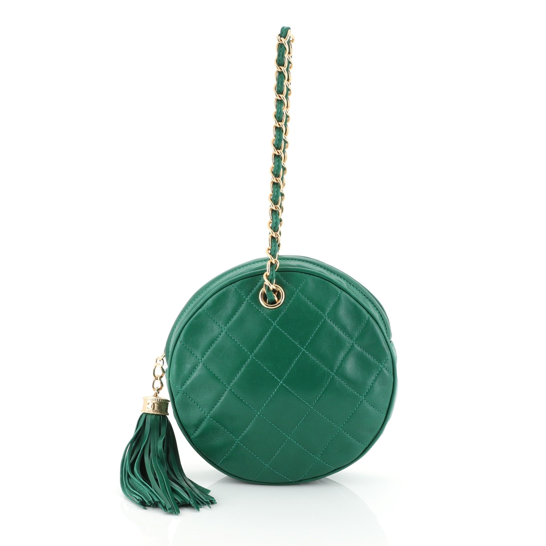 Vintage Chain Round Clutch Quilted Lambskin Small