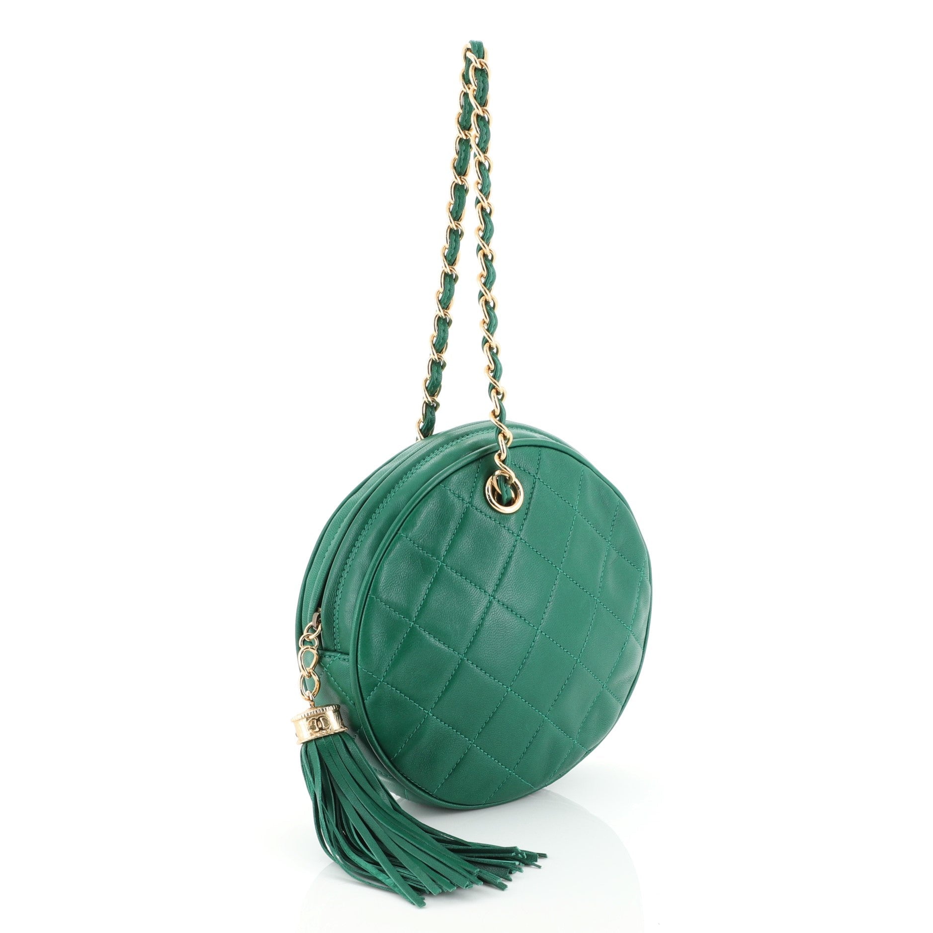 Vintage Chain Round Clutch Quilted Lambskin Small