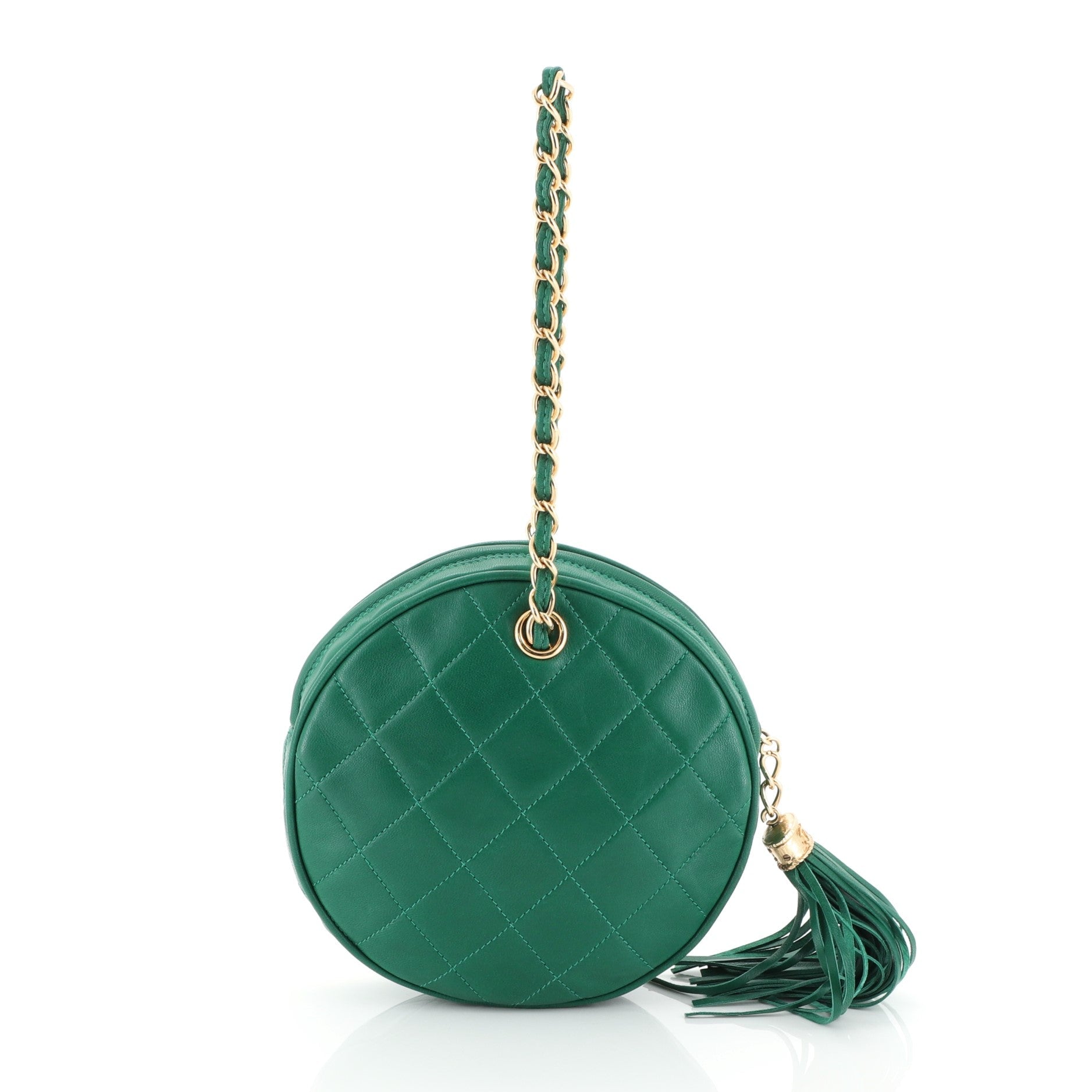 Vintage Chain Round Clutch Quilted Lambskin Small