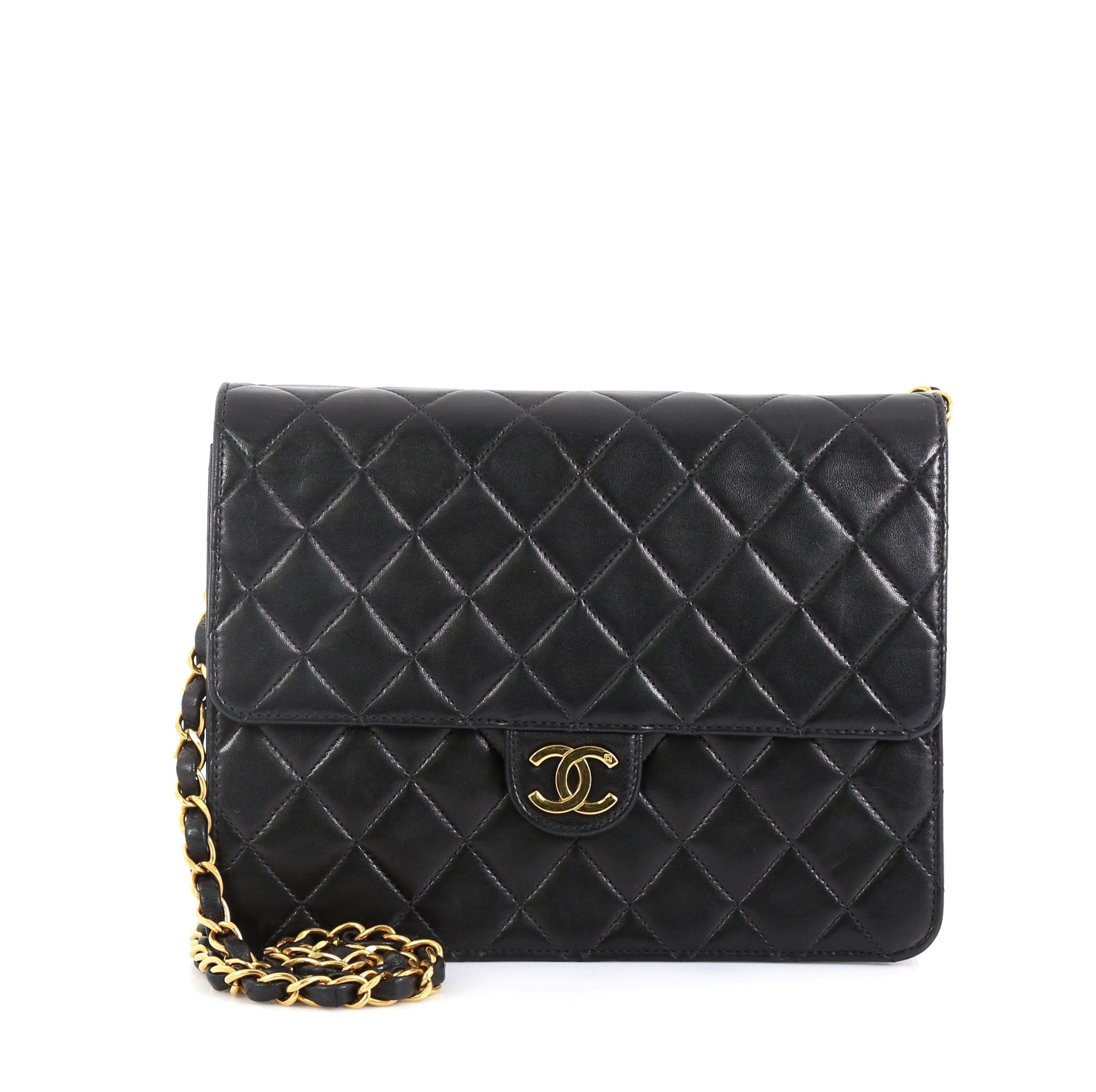 Vintage Clutch with Chain Quilted Leather Small