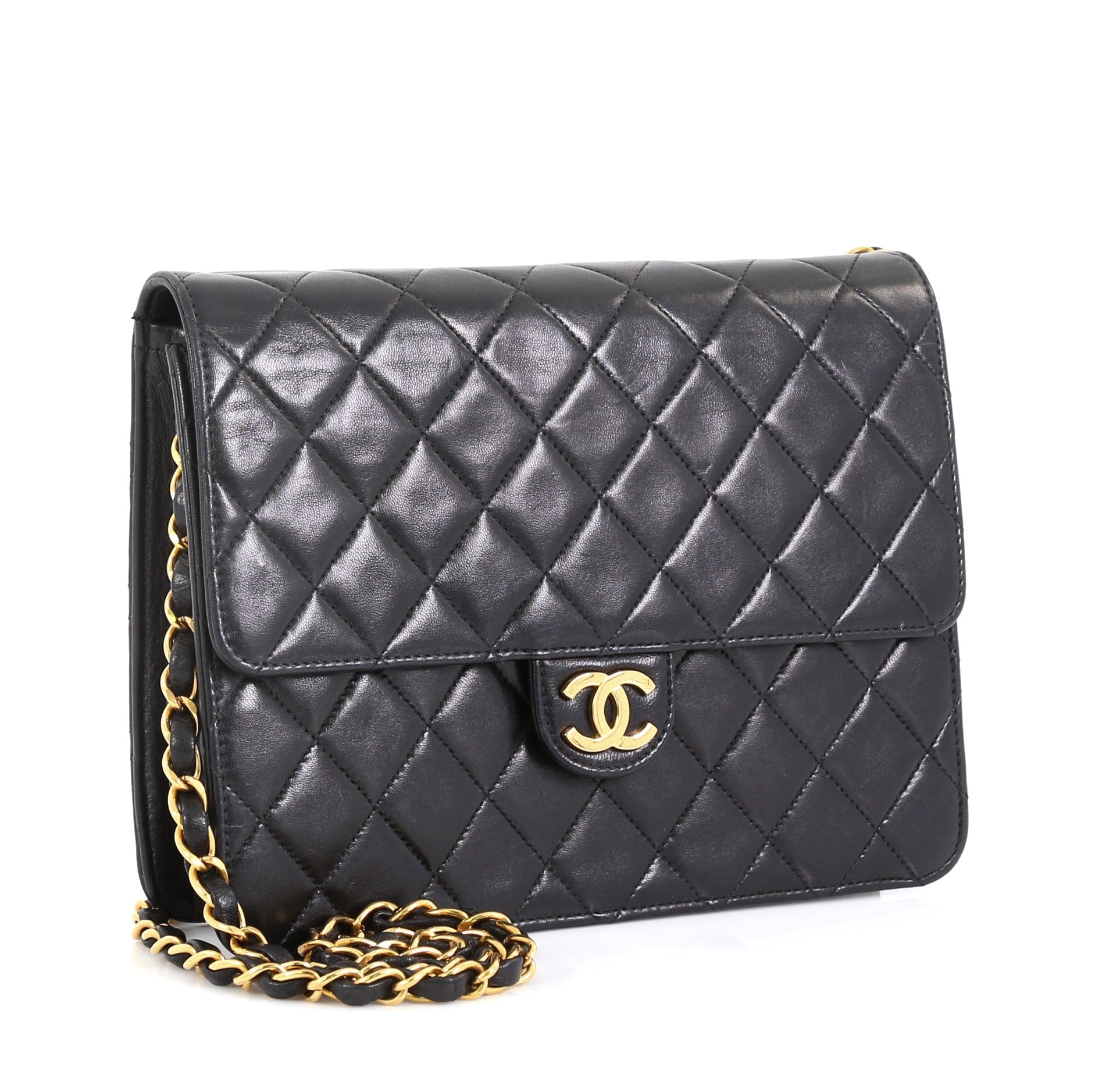 Vintage Clutch with Chain Quilted Leather Small