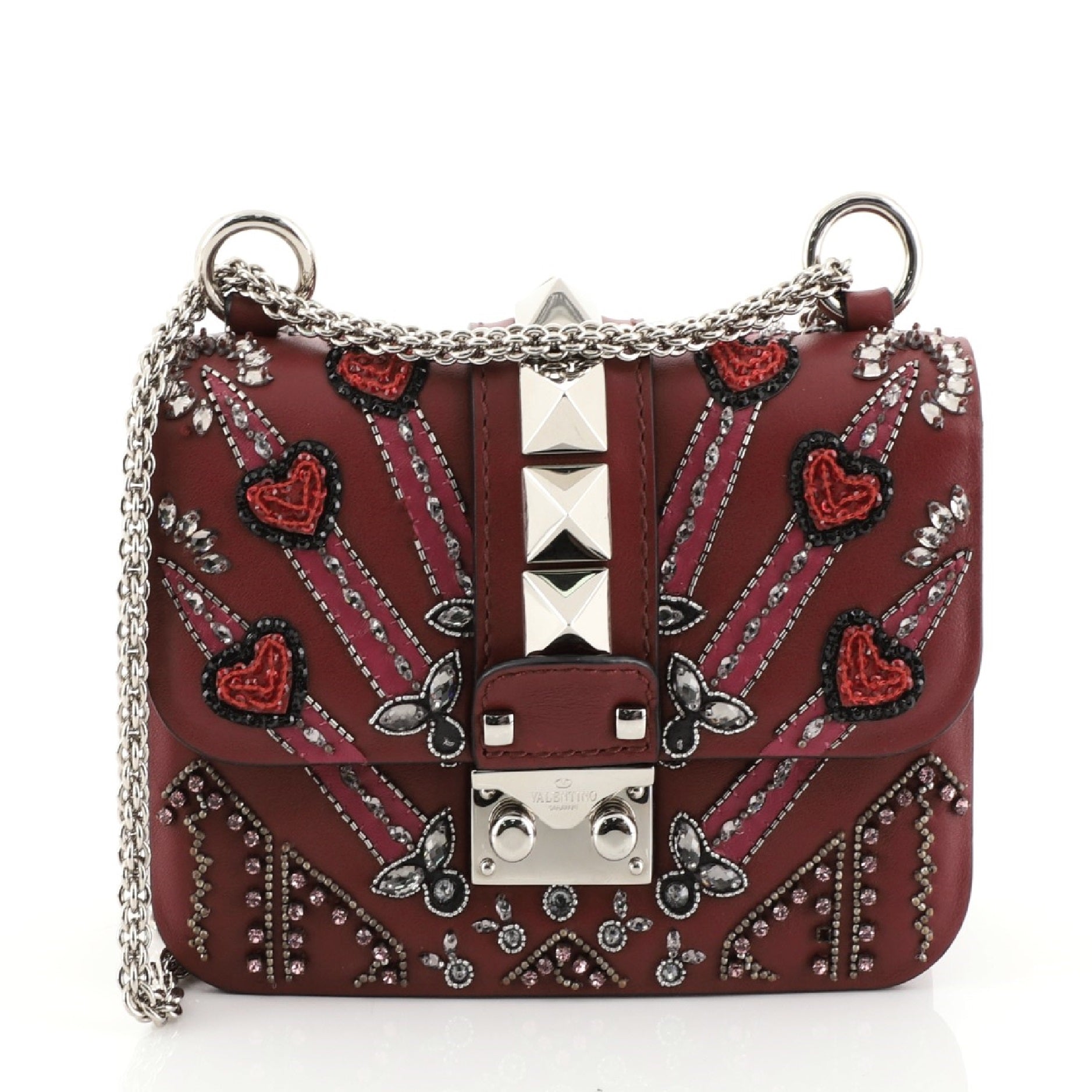 Glam Lock Shoulder Bag Embellished Leather Mini