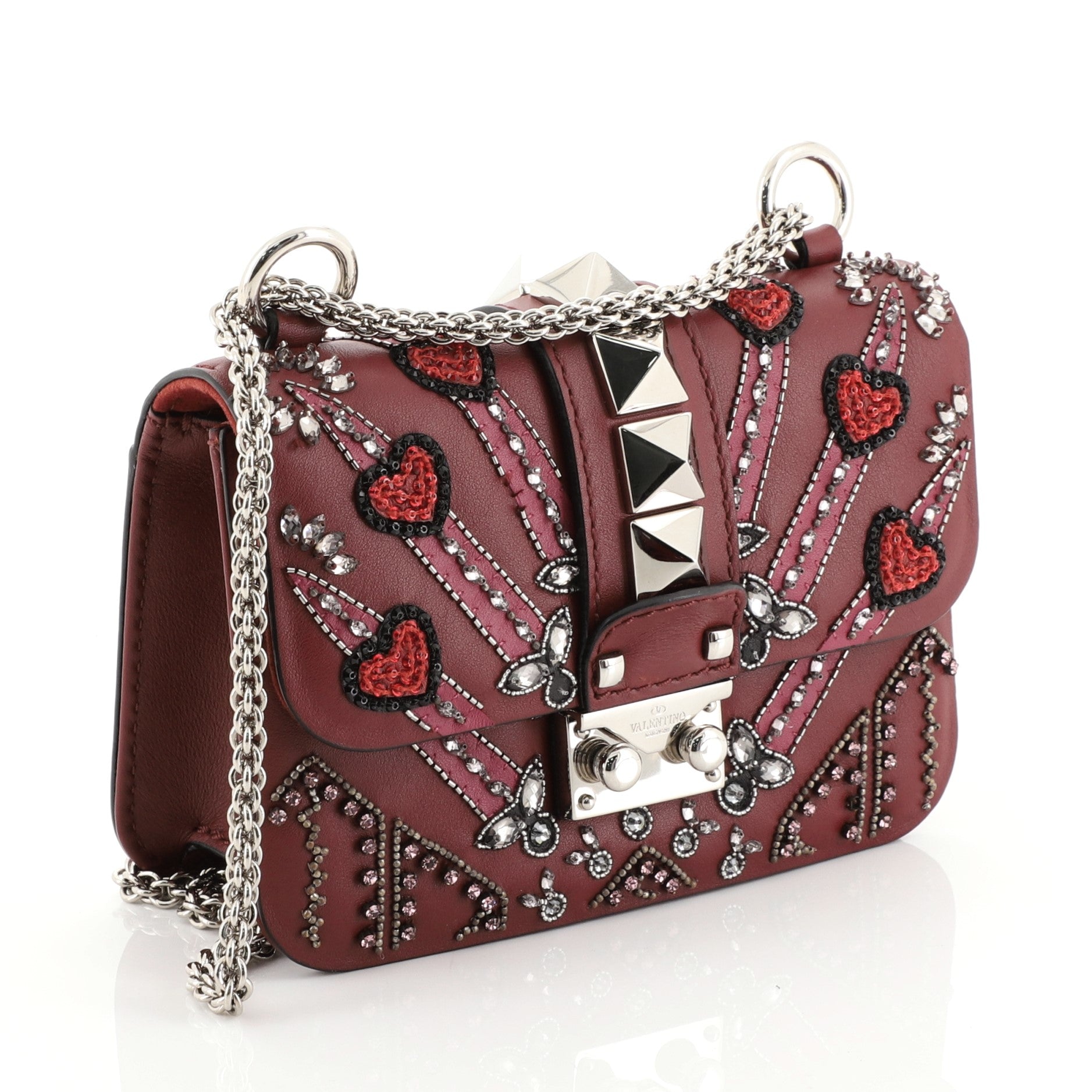 Glam Lock Shoulder Bag Embellished Leather Mini