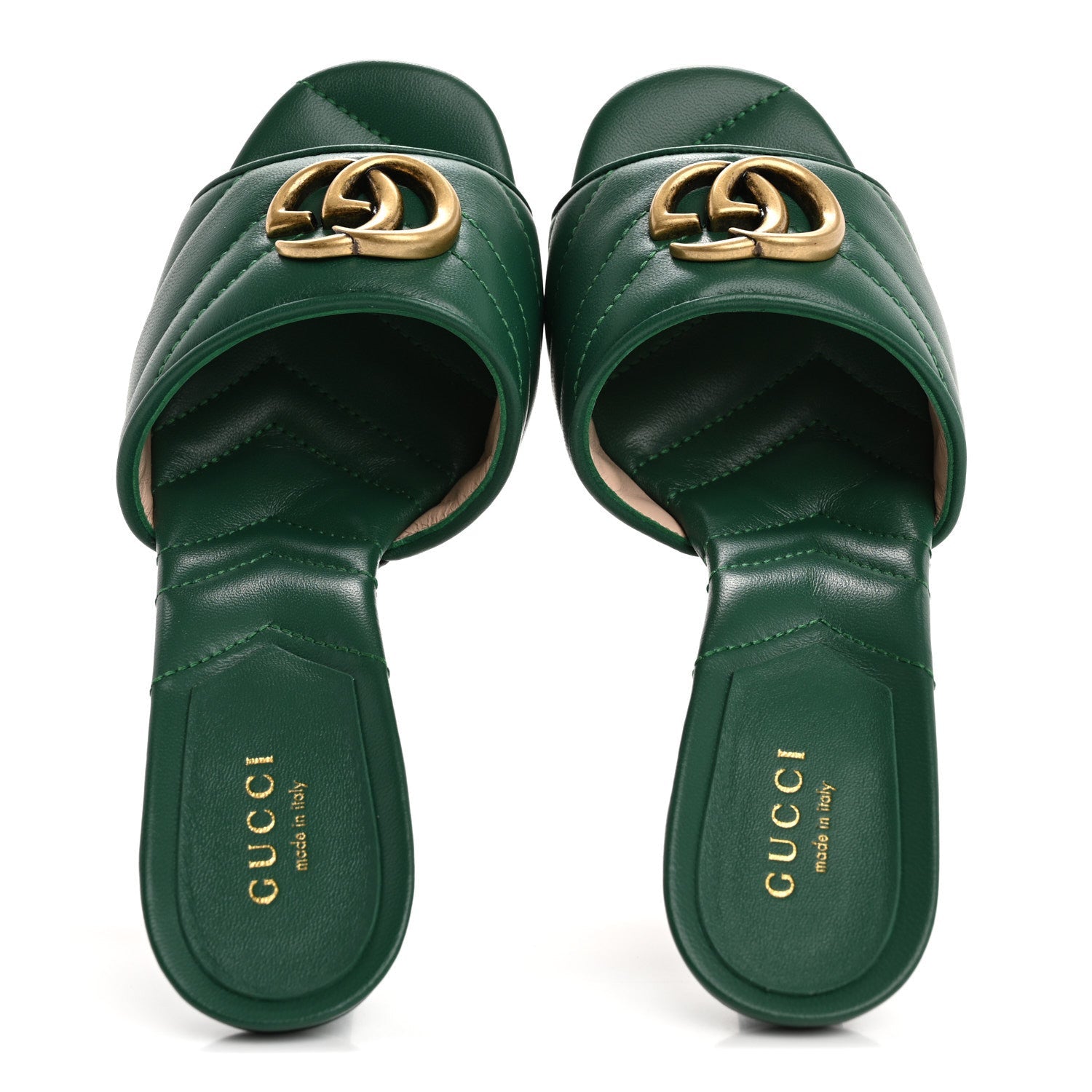 Nappa Matelasse GG Marmont 75mm Slide Sandals 35 Emerald