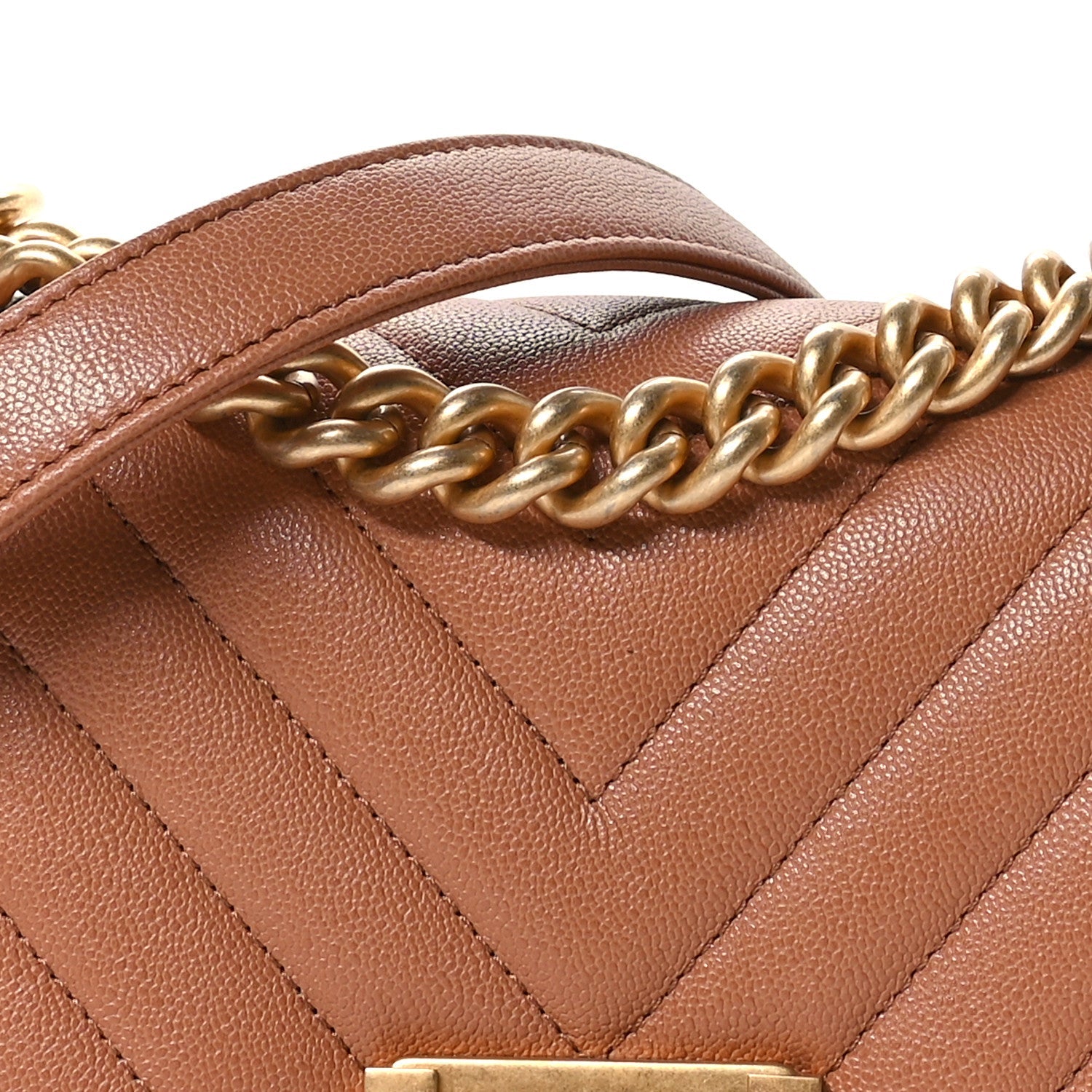 Caviar Chevron Quilted Small Boy Flap Brown