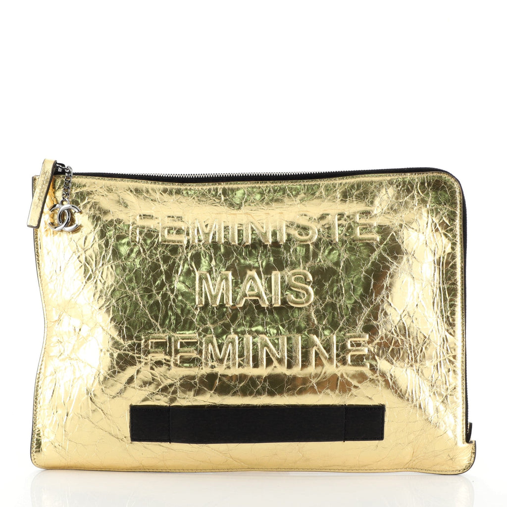 Feminine Pouch Crinkled Leather Large