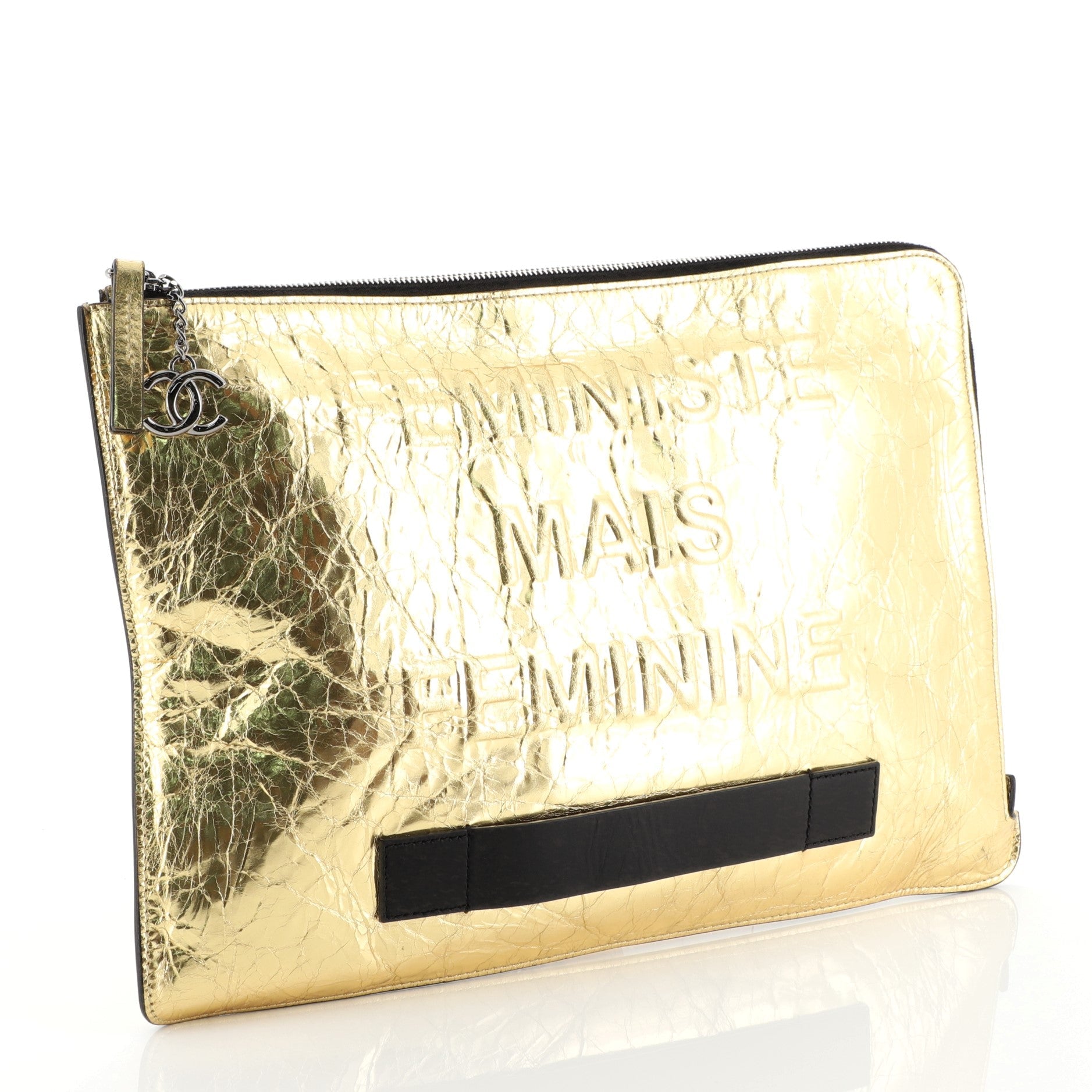 Feminine Pouch Crinkled Leather Large
