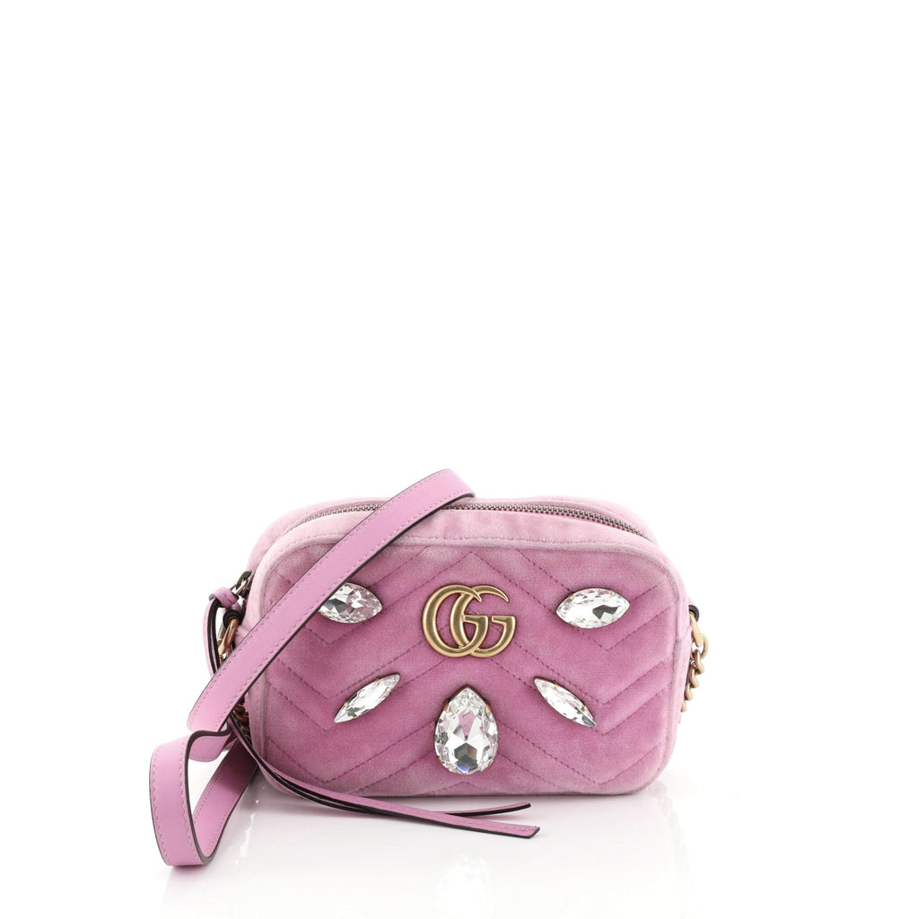 GG Marmont Shoulder Bag Crystal Embellished Matelasse Velvet Mini