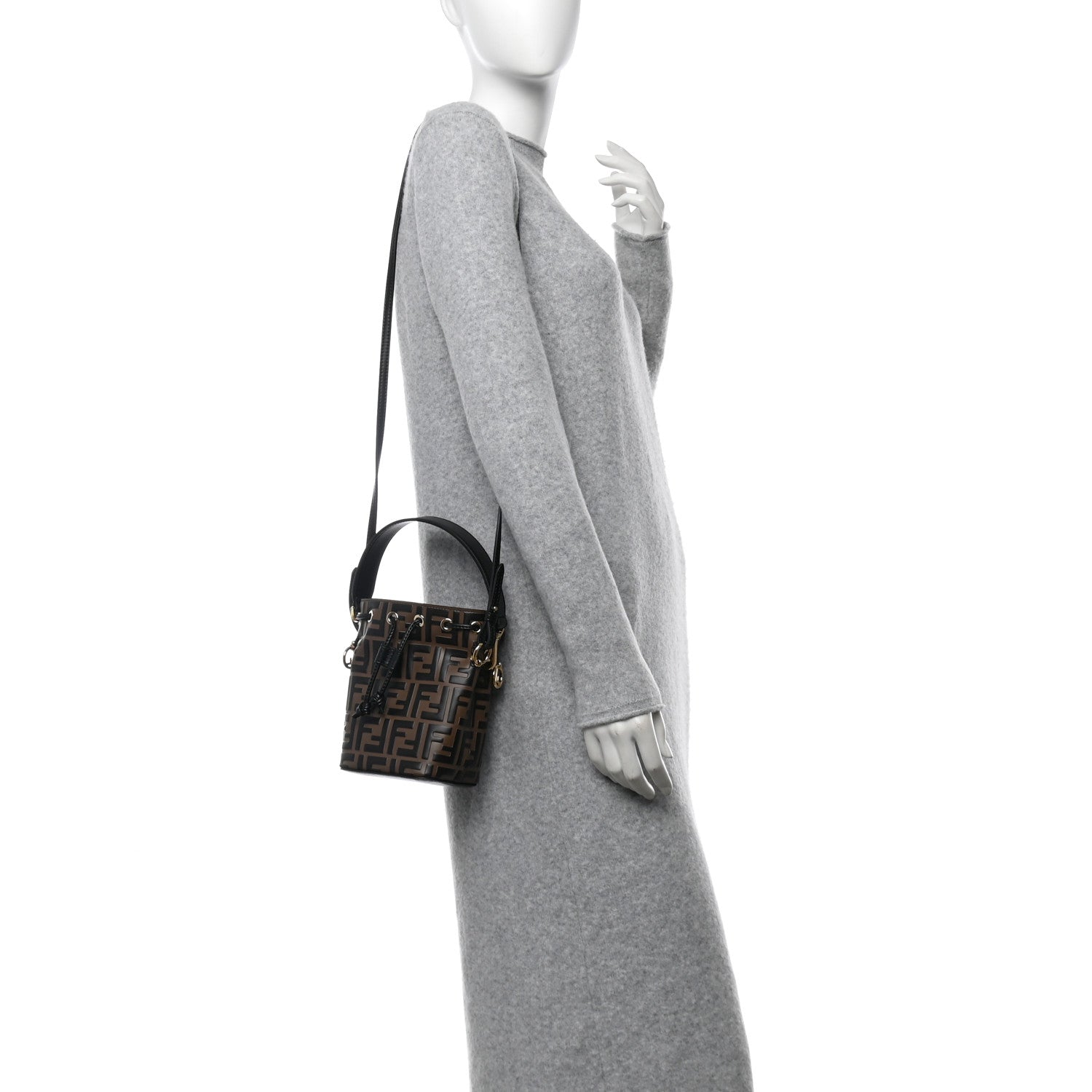 Vitello Liberty F is Fendi Bi-Color FF 1974 Embossed Mini Mon Tresor Bucket Bag Maya Black