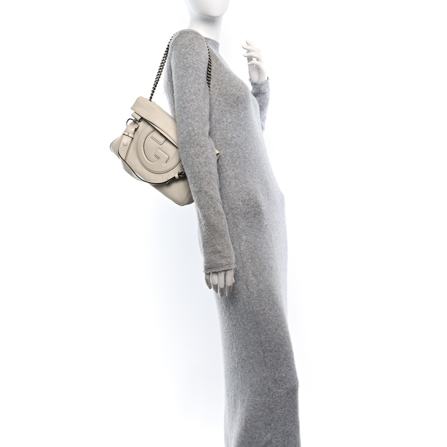 Sakai Be Green Calfskin Diagonal Stitched Small Blondie Tote Mystic White