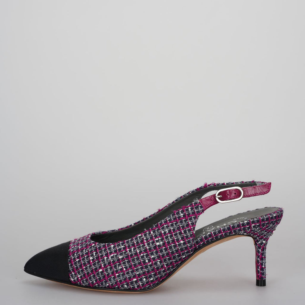 Chanel purple Tweed Slingback Heels Sandals 35.5Multicolor