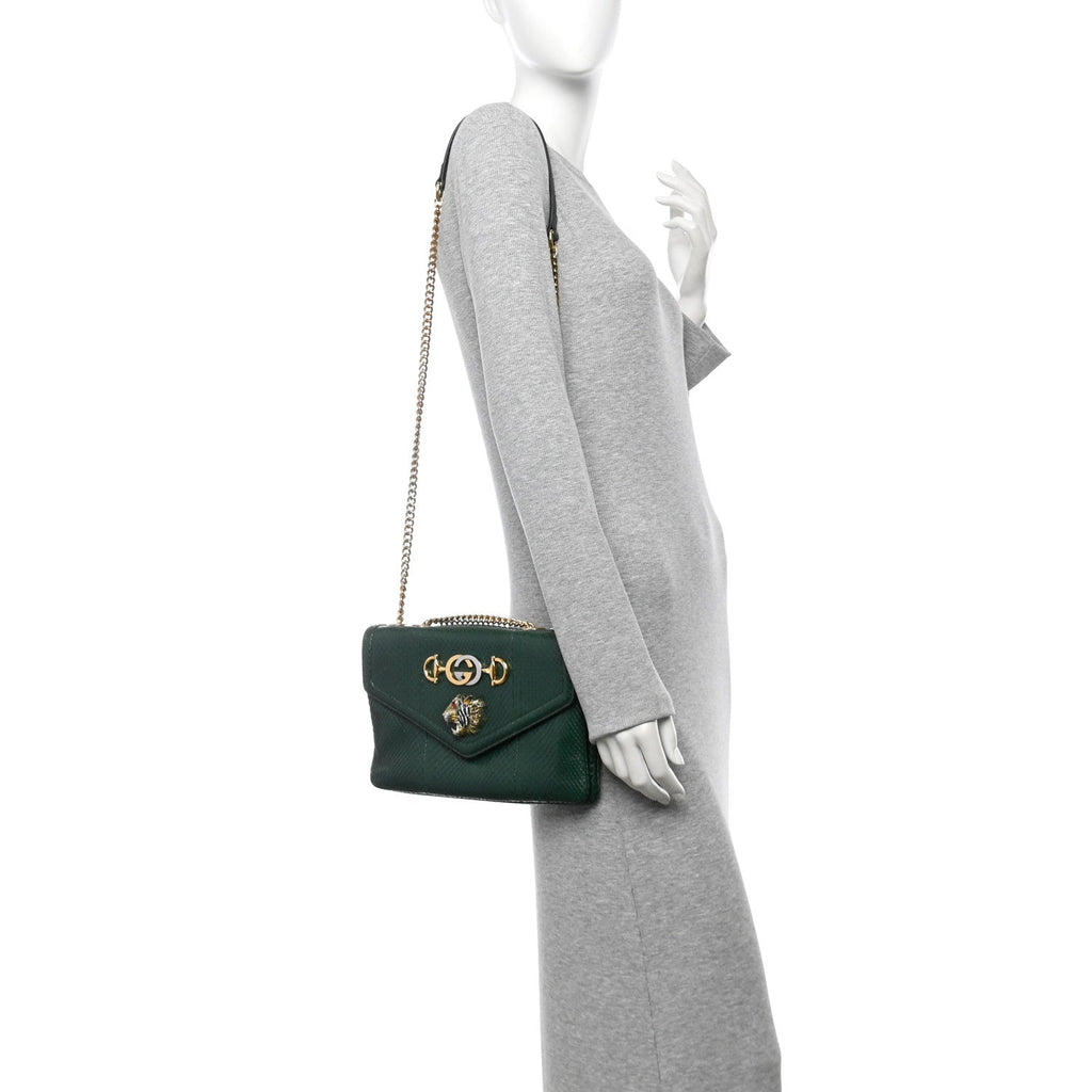 Snakeskin Crystal Medium Rajah Shoulder Bag Emerald Green