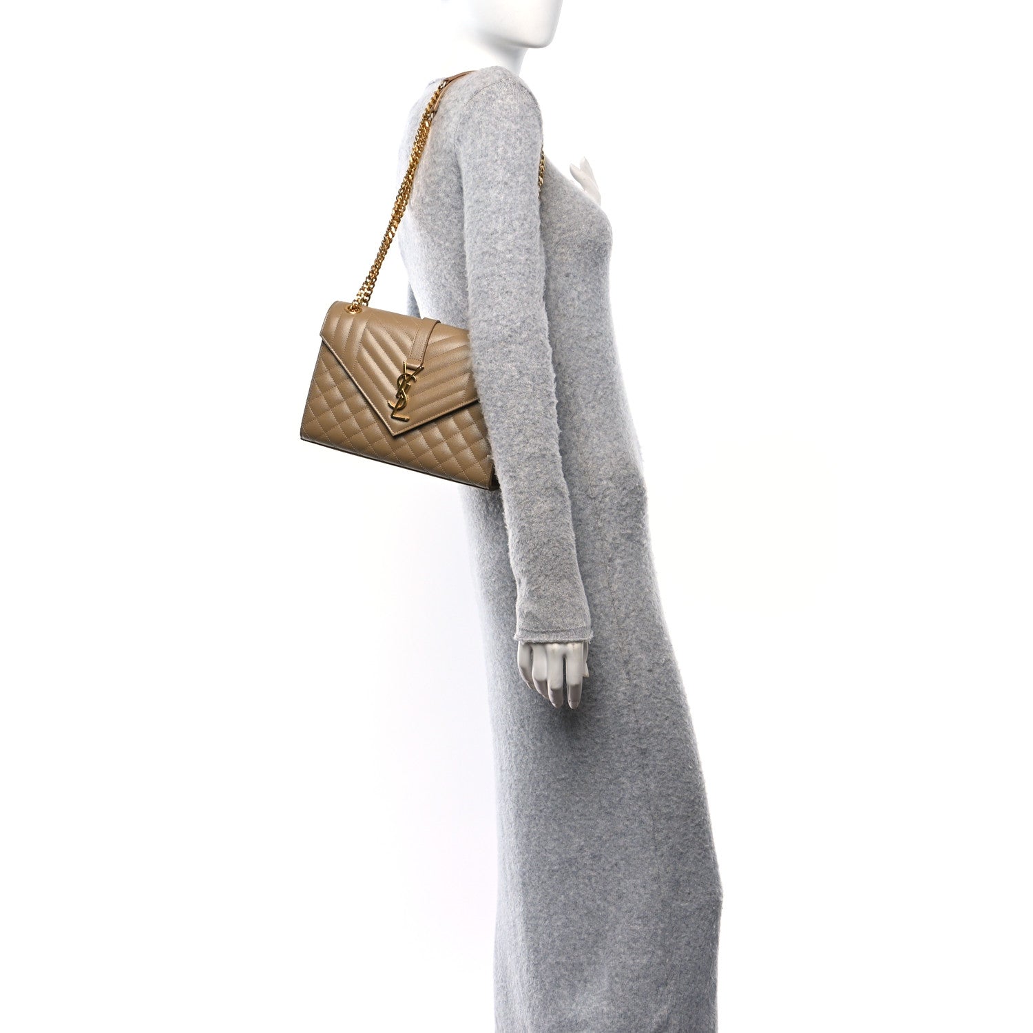 Grain De Poudre Textured Mixed Matelasse Medium Triquilt Monogram Satchel Dark Latte