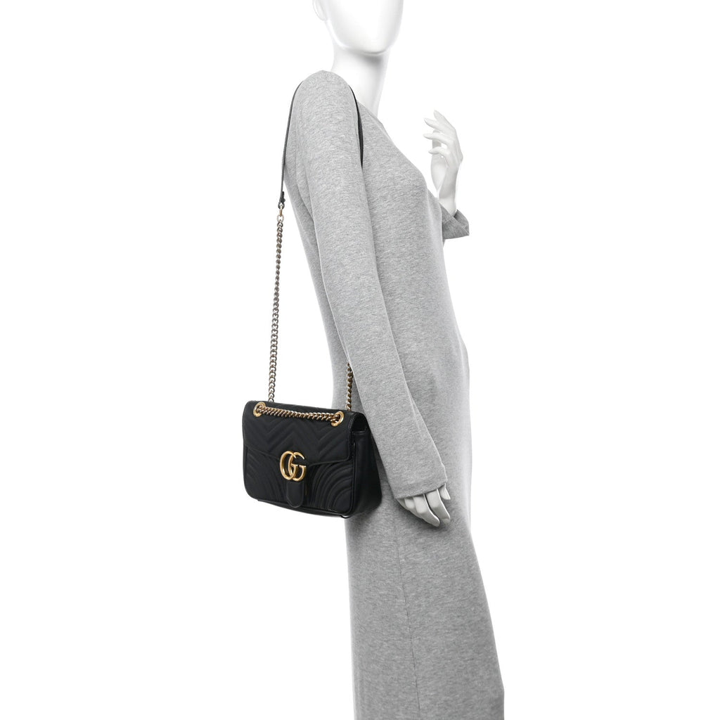 Calfskin Matelasse Small GG Marmont Shoulder Bag Black