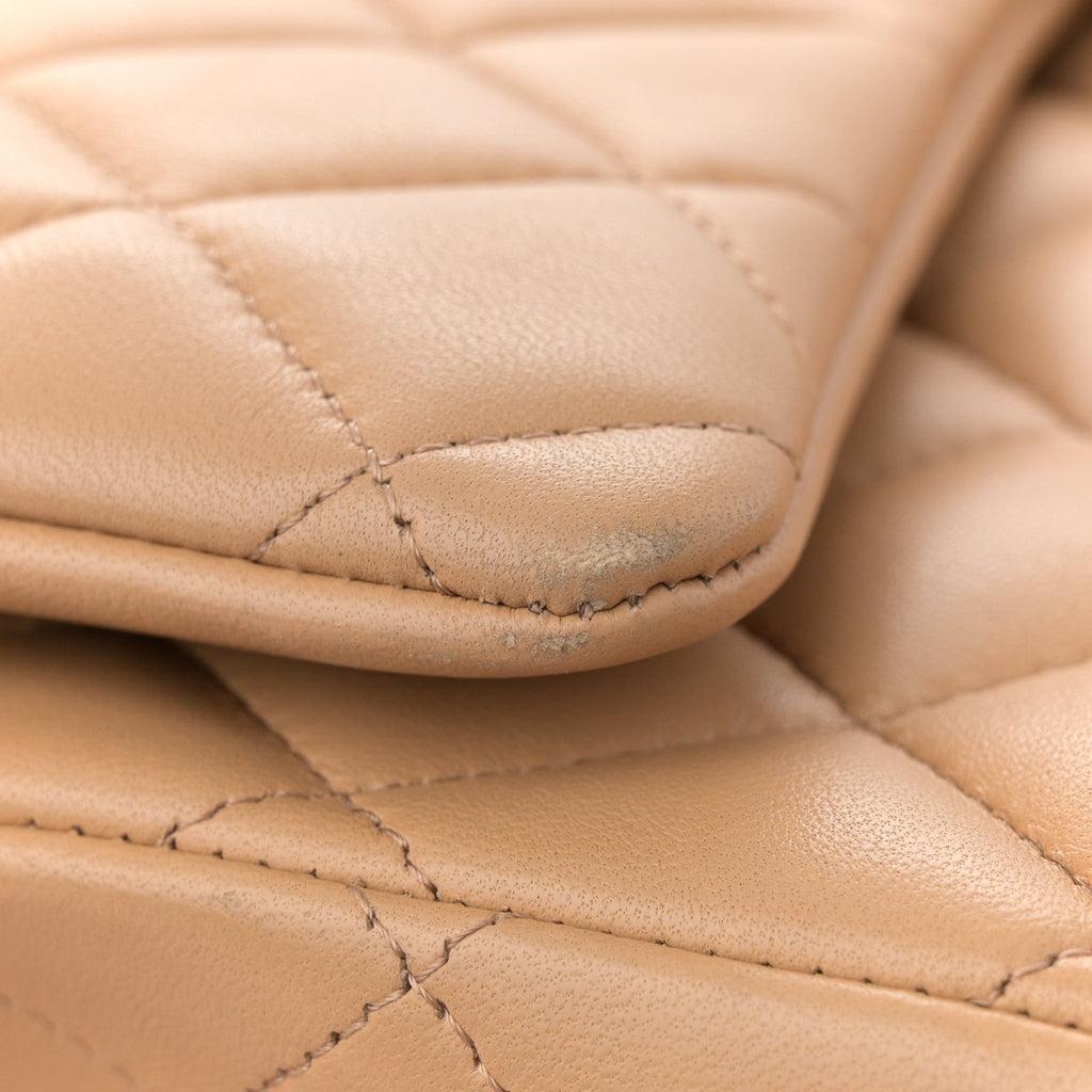 Lambskin Quilted Maxi Double Flap Beige