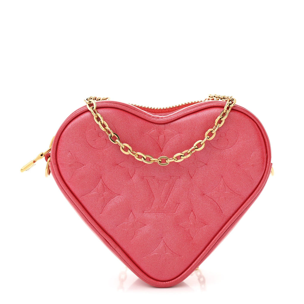 Lambskin Embossed Monogram Fall In Love Sac Coeur Heart Chain Bag Lipstick Red