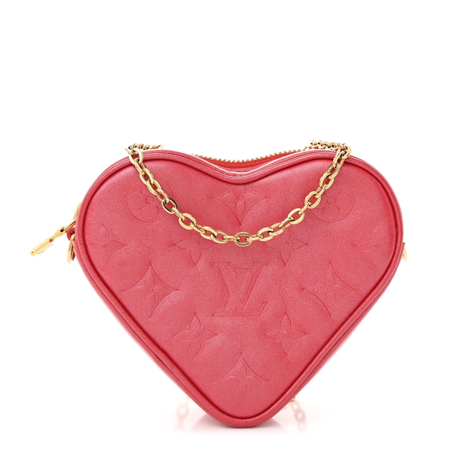 Lambskin Embossed Monogram Fall In Love Sac Coeur Heart Chain Bag Lipstick Red