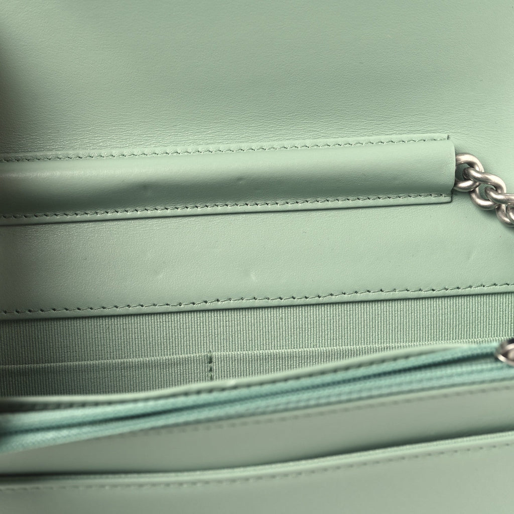 Caviar Quilted Boy Wallet On Chain WOC Light Green