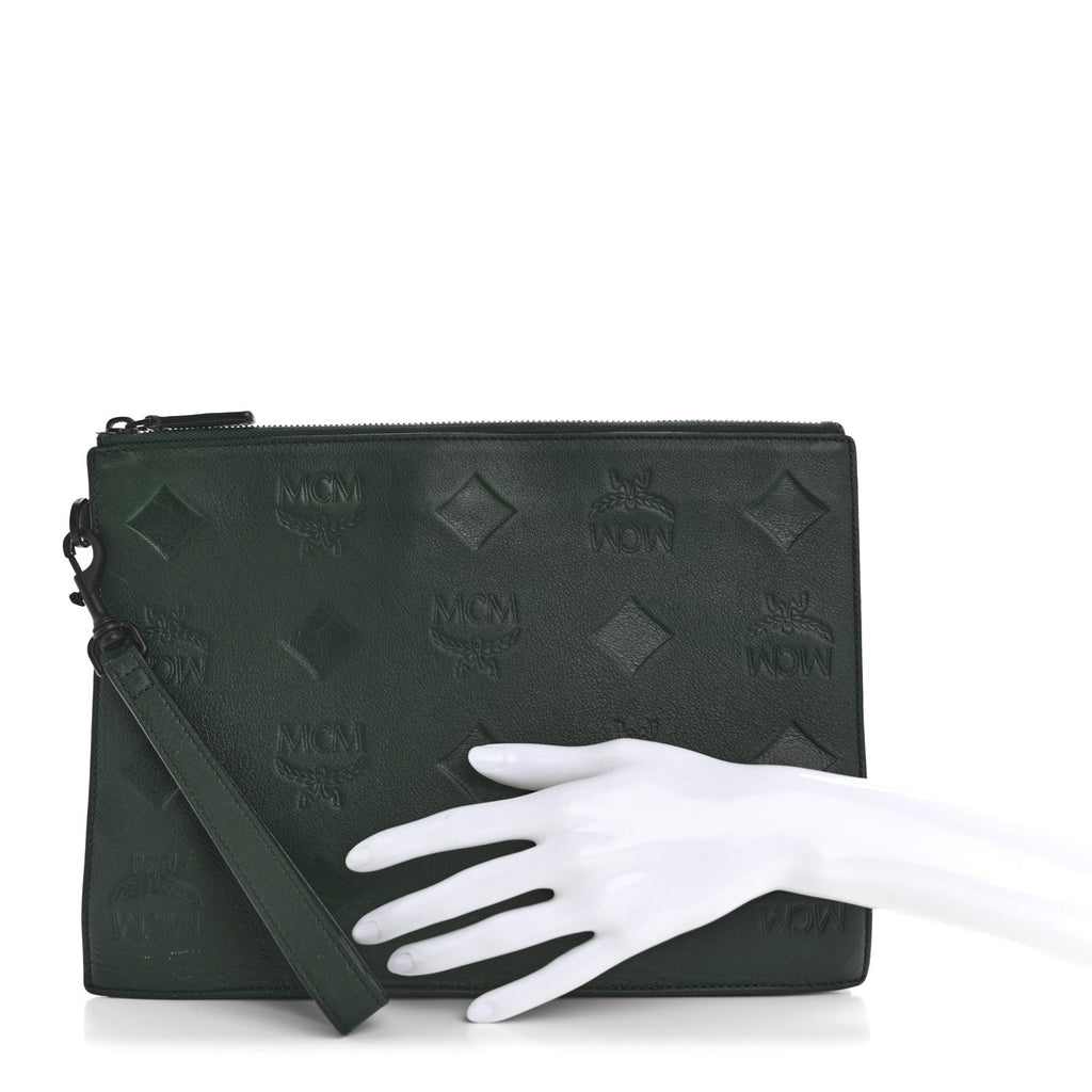 Calfskin Ottomar Wristlet Pouch Forest Green