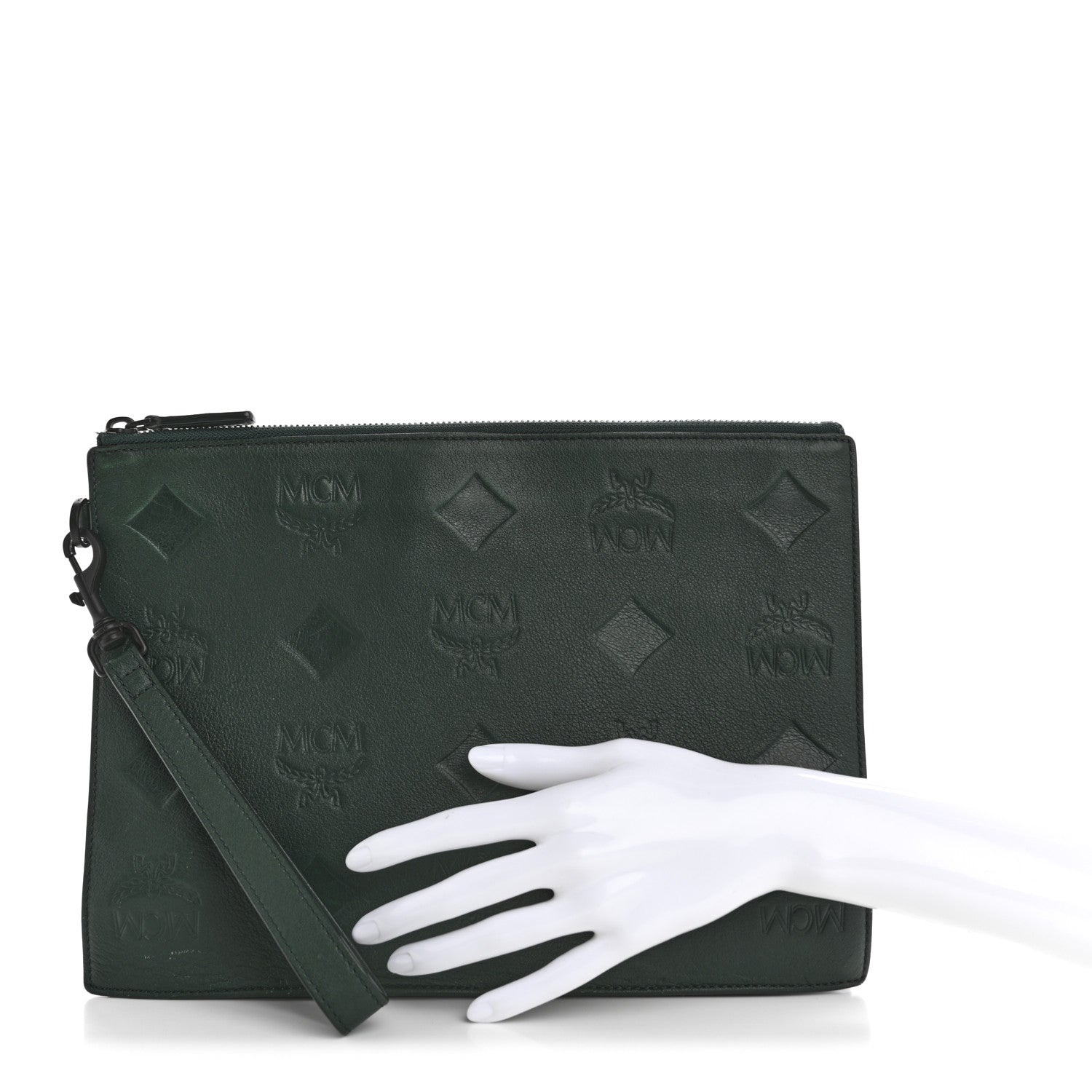 Calfskin Ottomar Wristlet Pouch Forest Green