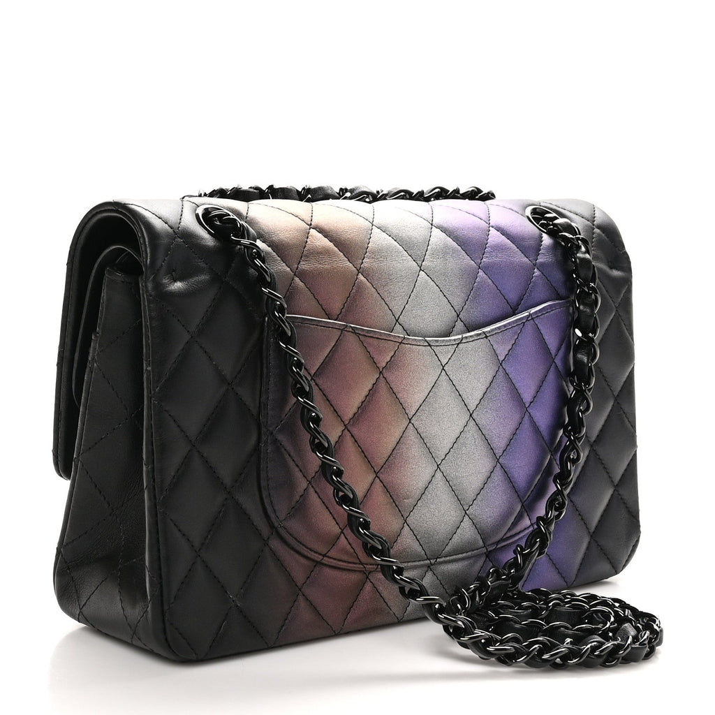 Calfskin Quilted Ombre Medium Double Flap Black