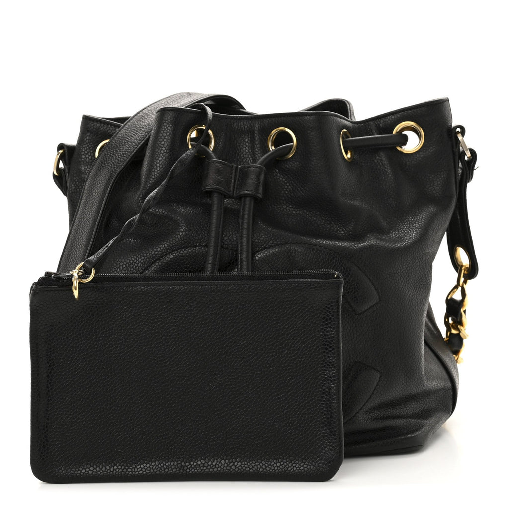 Caviar CC Chain Mini Drawstring Bag Black
