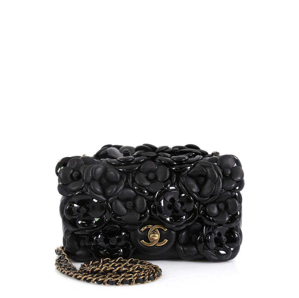 CC Camellia Flap Bag Lambskin with Patent Mini