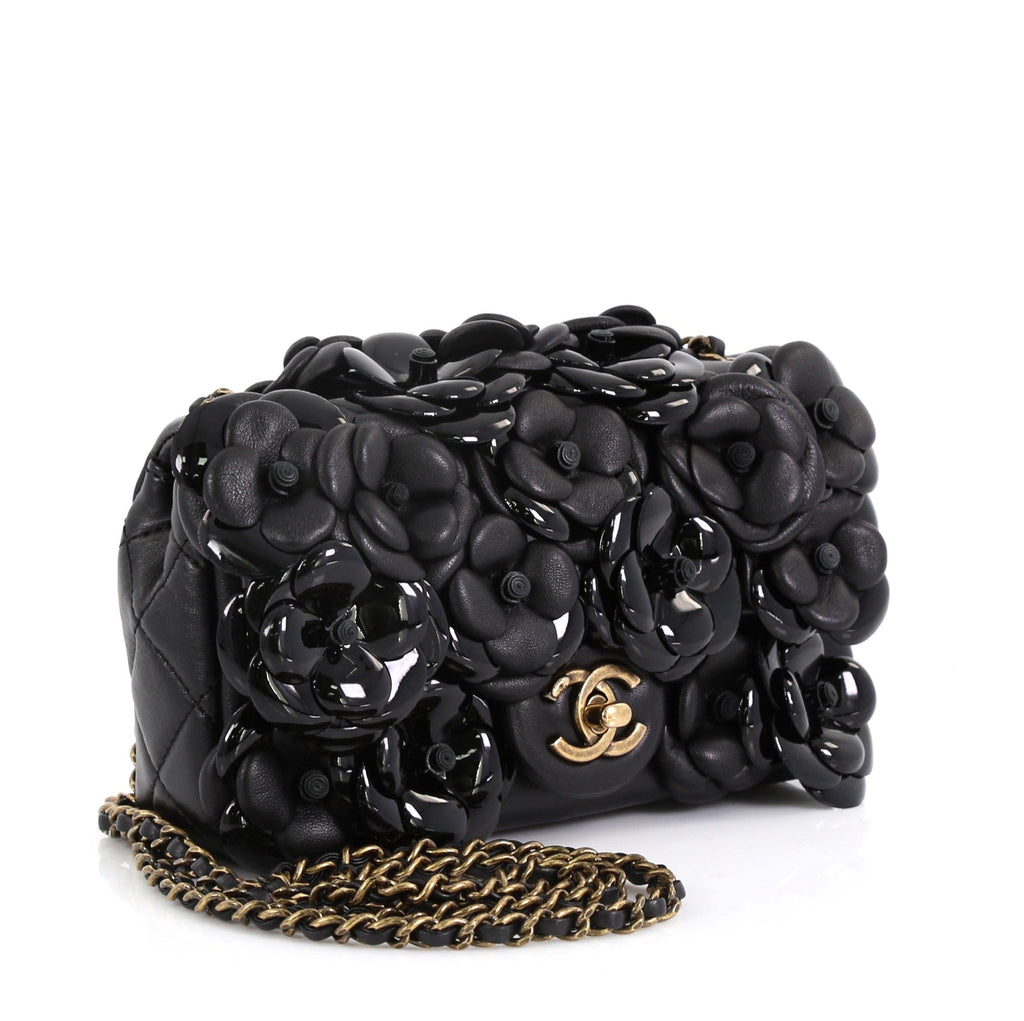 CC Camellia Flap Bag Lambskin with Patent Mini