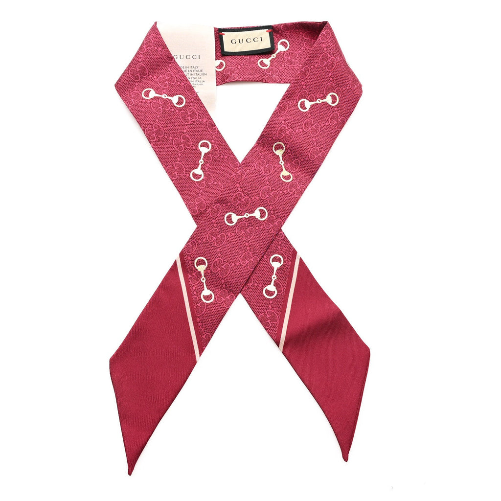 Silk Twill GG Monogram Gold Horsebity Neck Bow Scarf Red