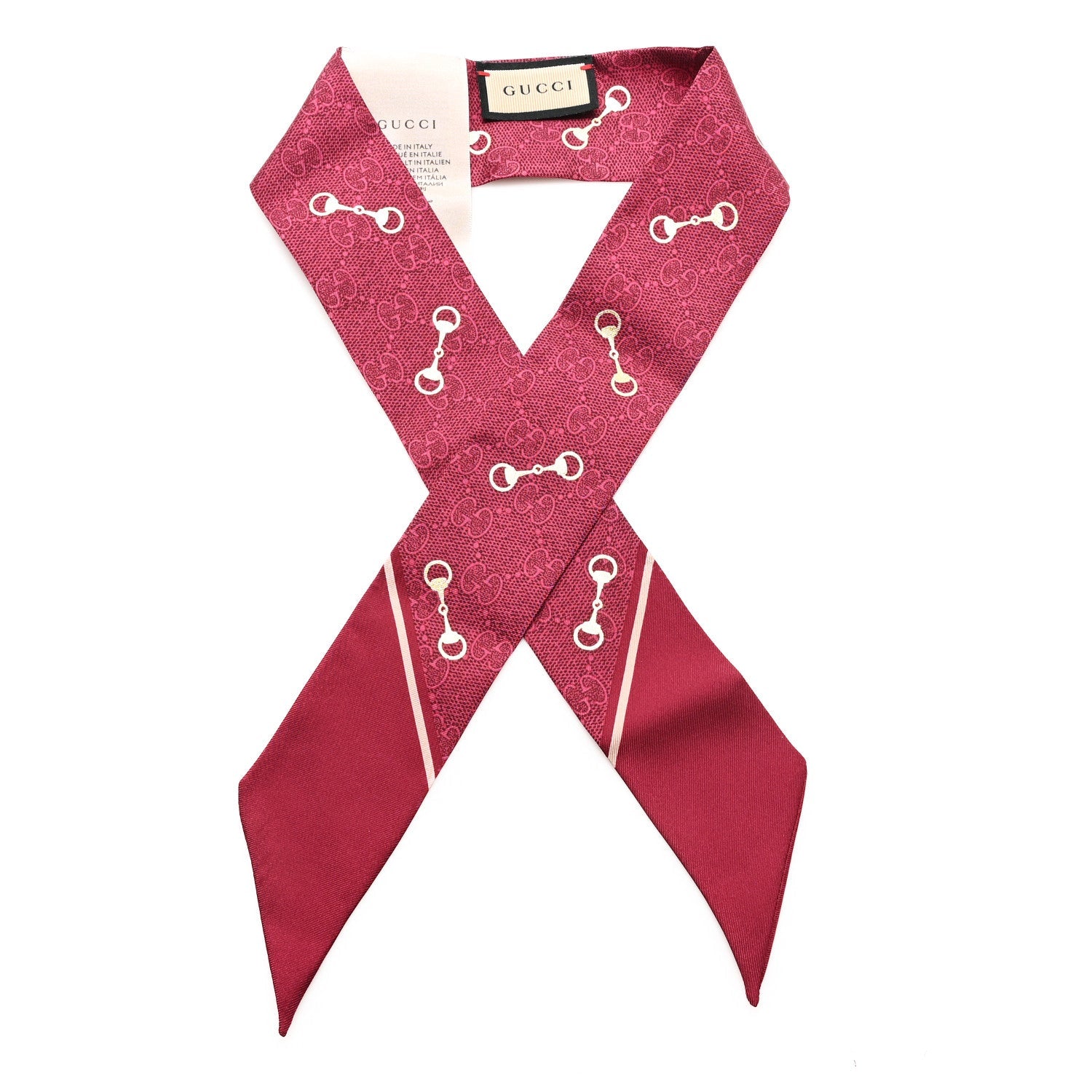 Silk Twill GG Monogram Gold Horsebity Neck Bow Scarf Red