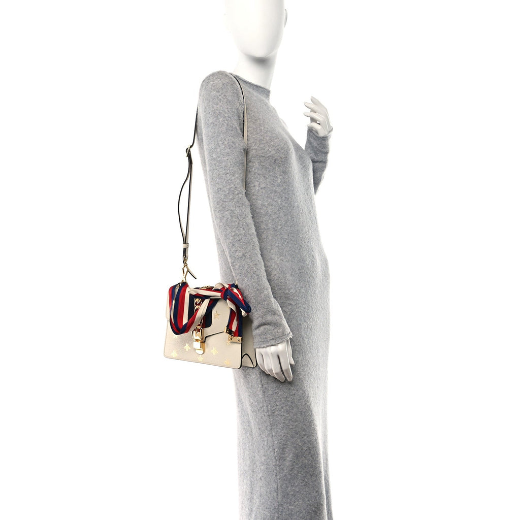 Textured Calfskin Bee Star Print Small Sylvie Shoulder Bag Mystic White