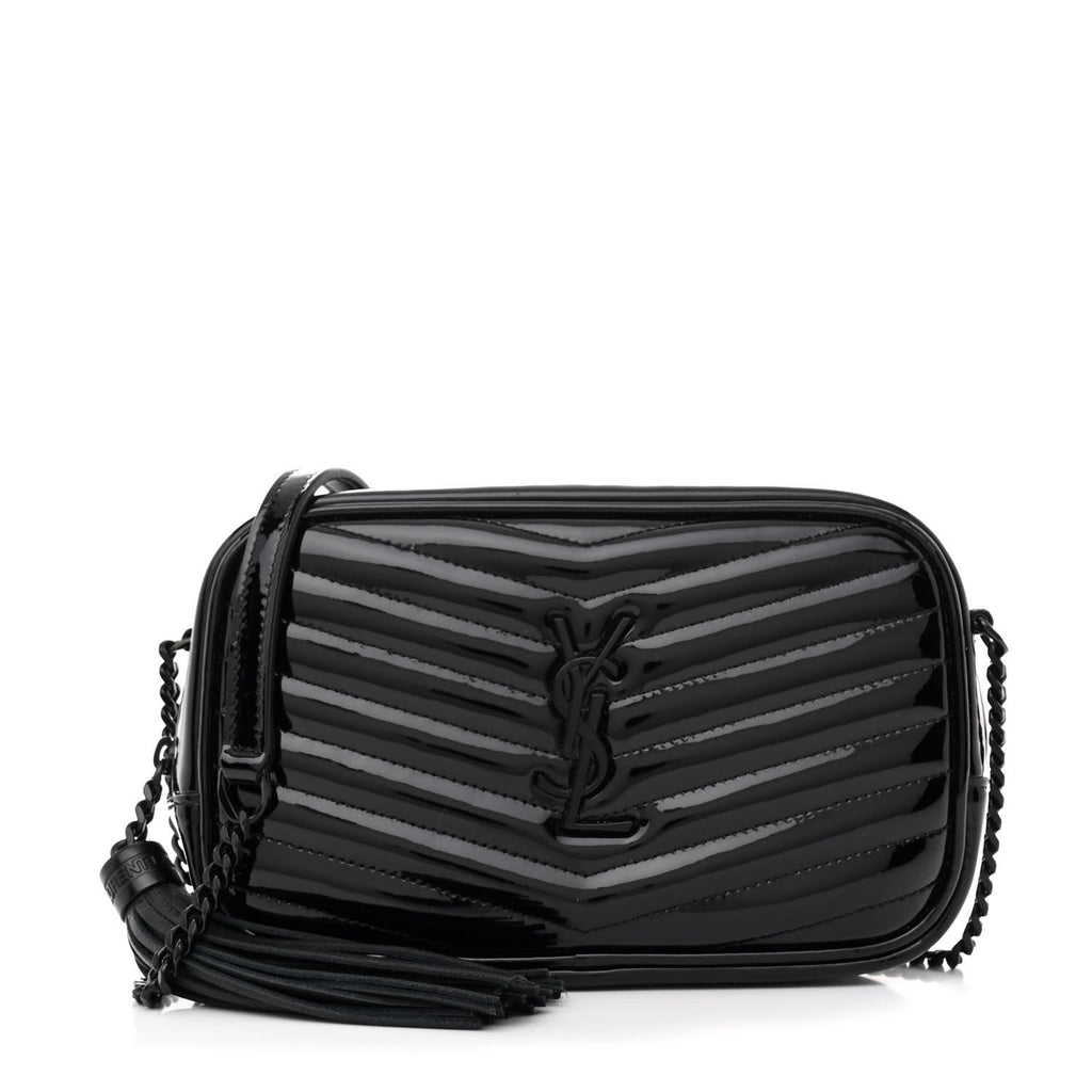 Patent Calfskin Matelasse Monogram Mini Lou Camera Bag Black
