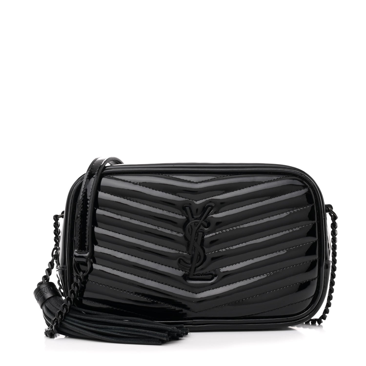 Patent Calfskin Matelasse Monogram Mini Lou Camera Bag Black