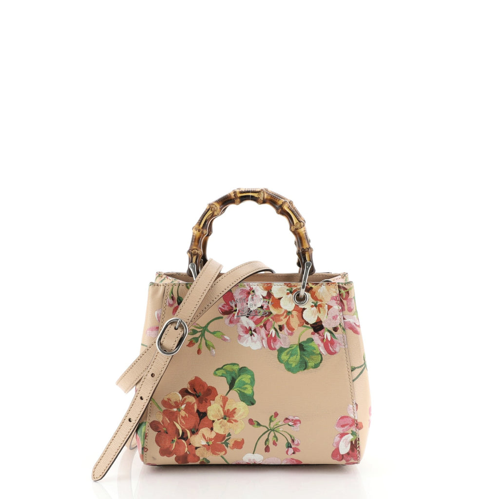 Bamboo Shopper Tote Blooms Print Leather Mini
