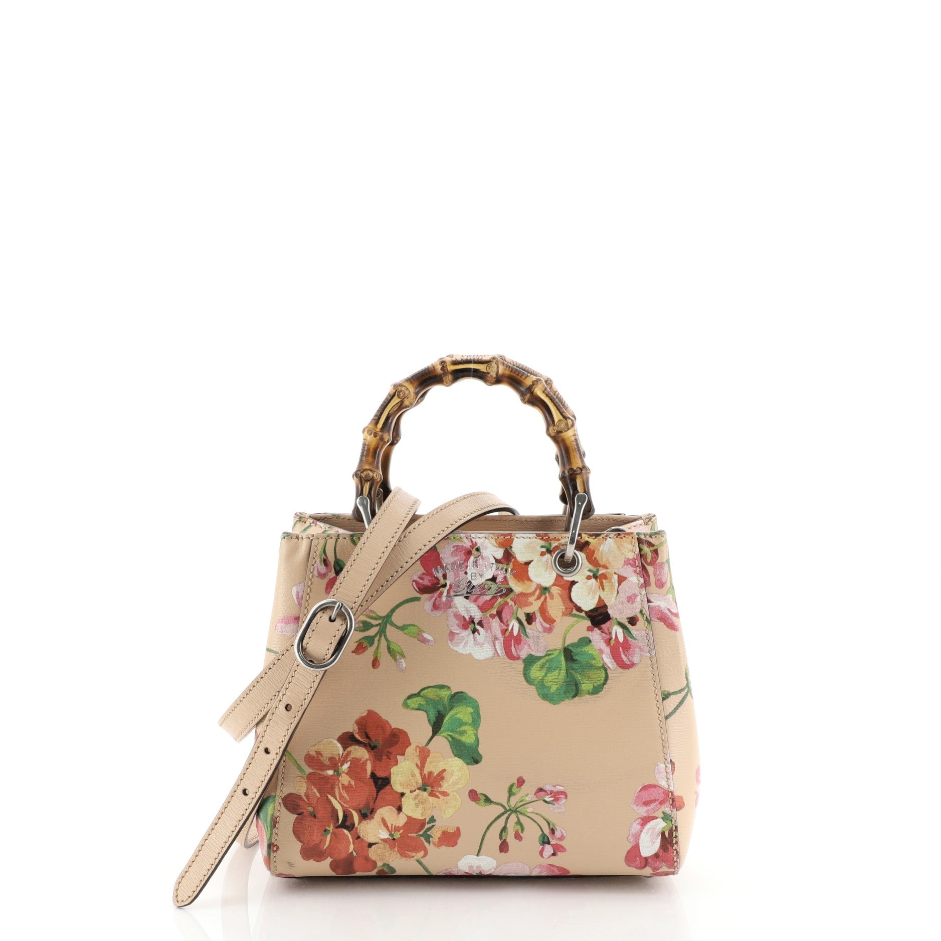 Bamboo Shopper Tote Blooms Print Leather Mini