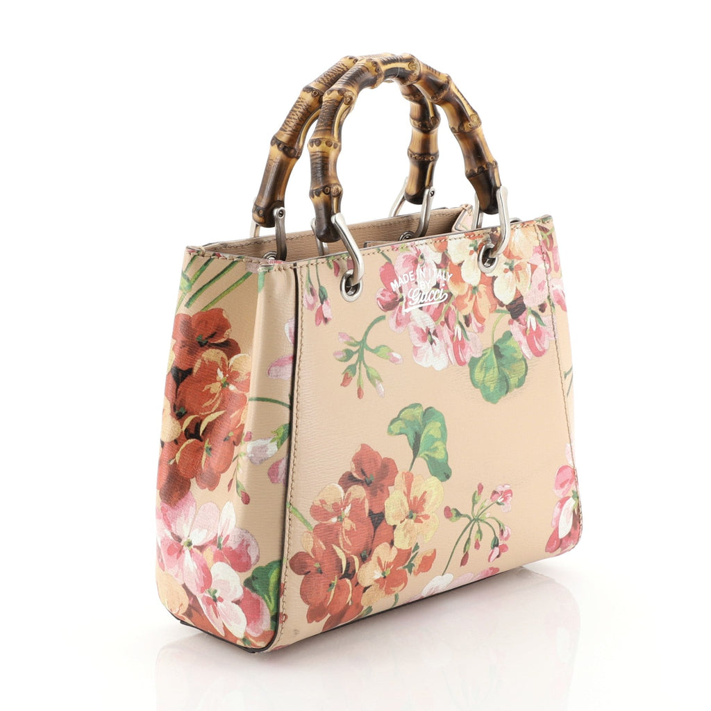 Bamboo Shopper Tote Blooms Print Leather Mini