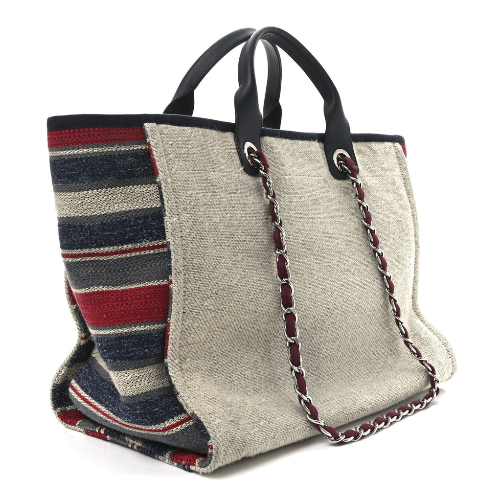 Striped Canvas Medium Deauville Tote Beige