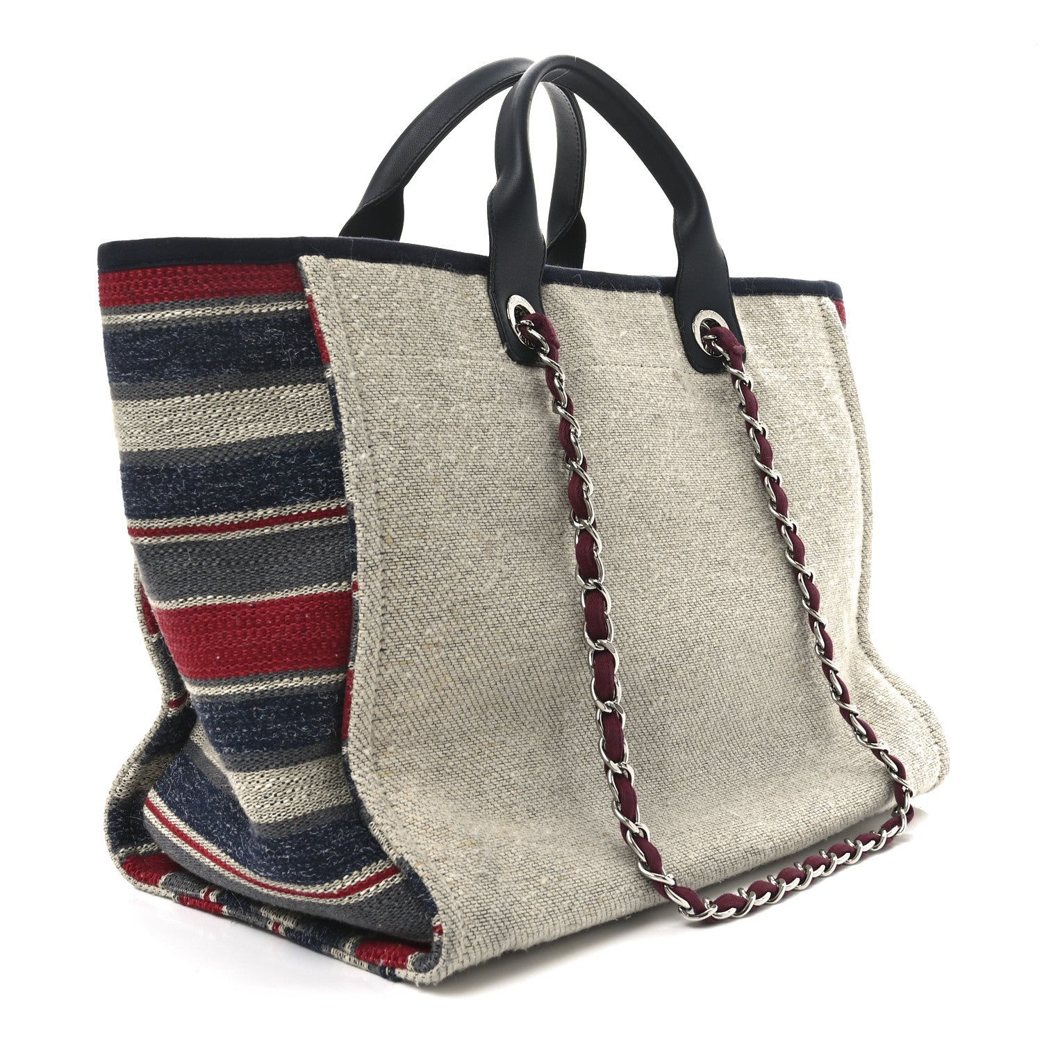Striped Canvas Medium Deauville Tote Beige