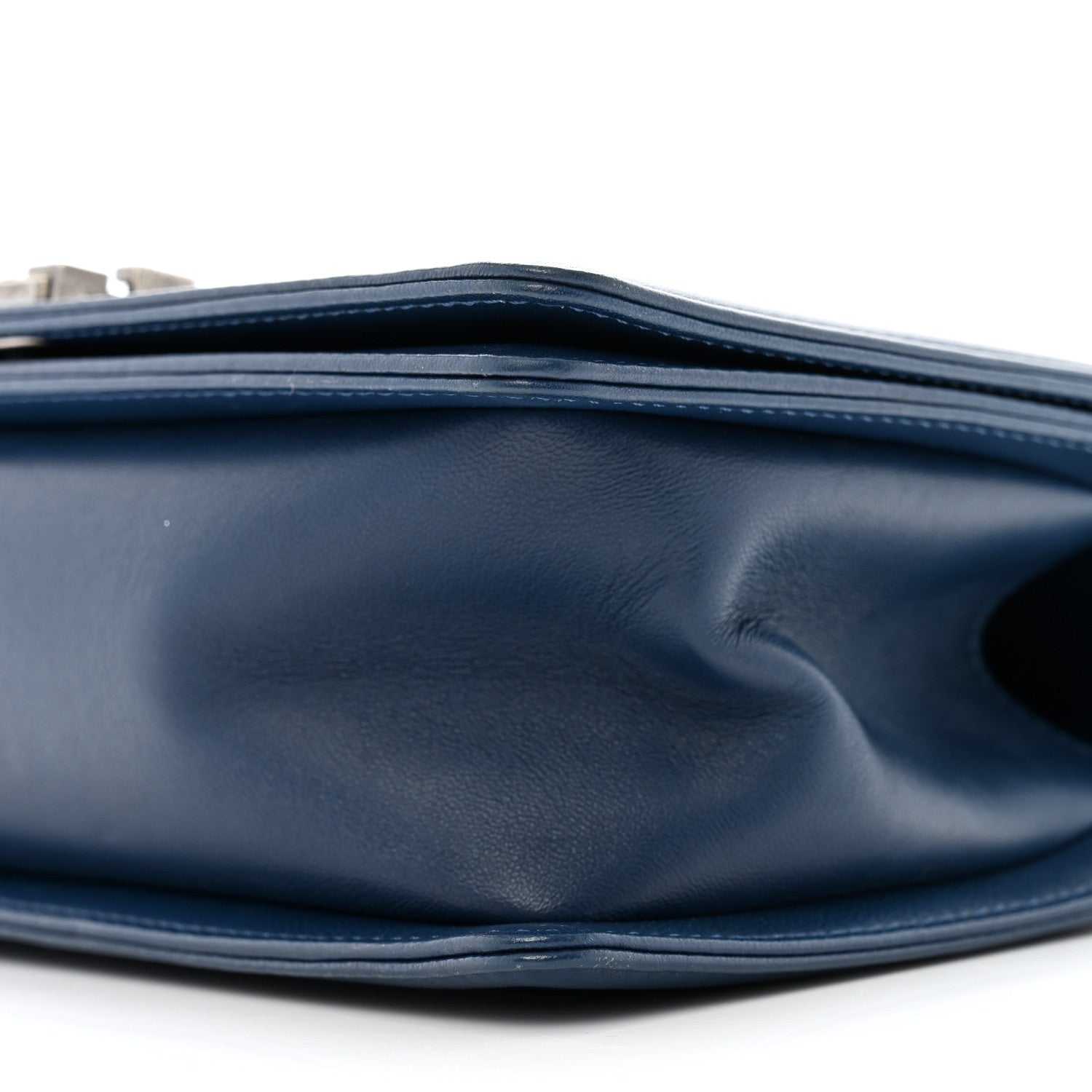 Calfskin Chevron Quilted Medium Boy Flap Dark Navy Blue