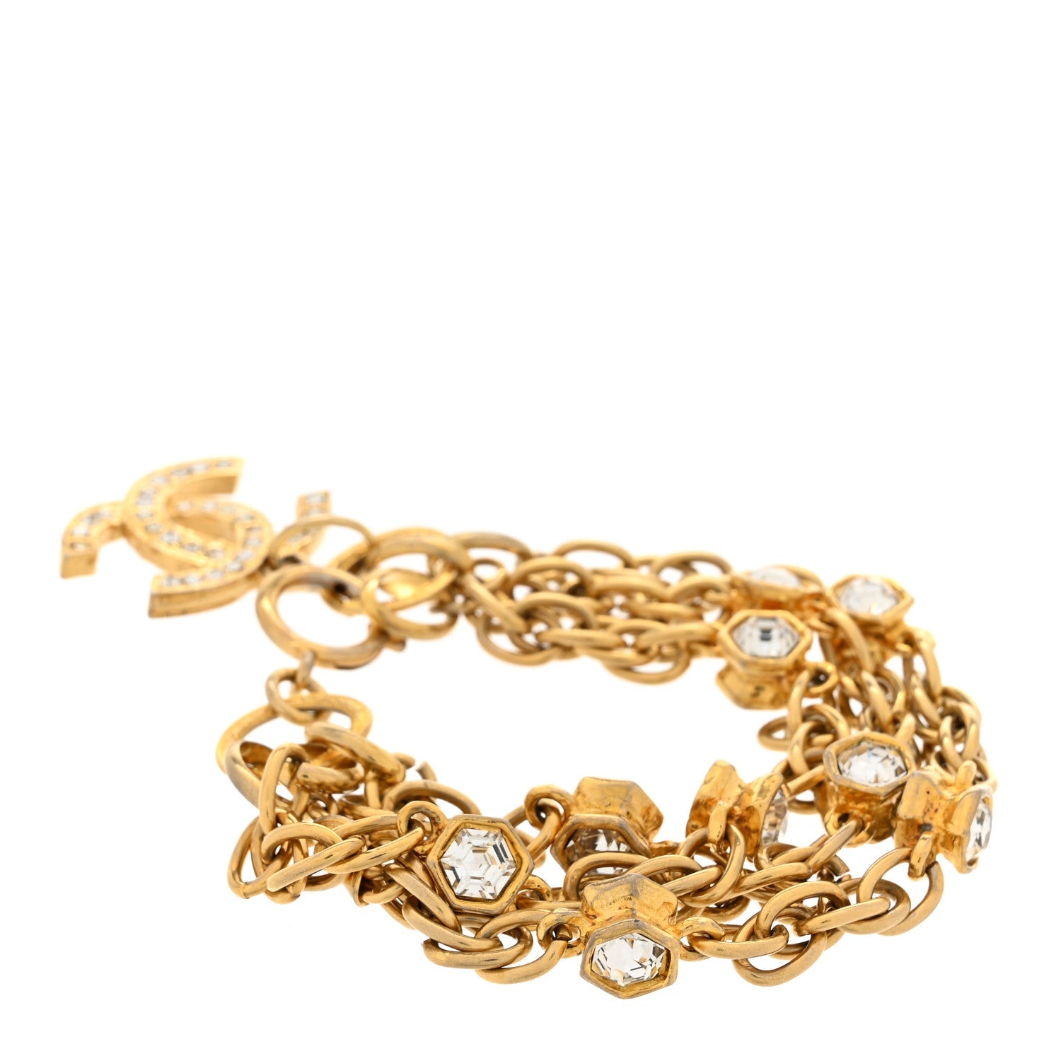 Crystal Multistrand Chain CC Bracelet Gold