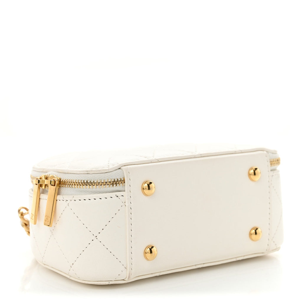 Lambskin Quilted Small Chic Riviera Top Handle Vanity Case White