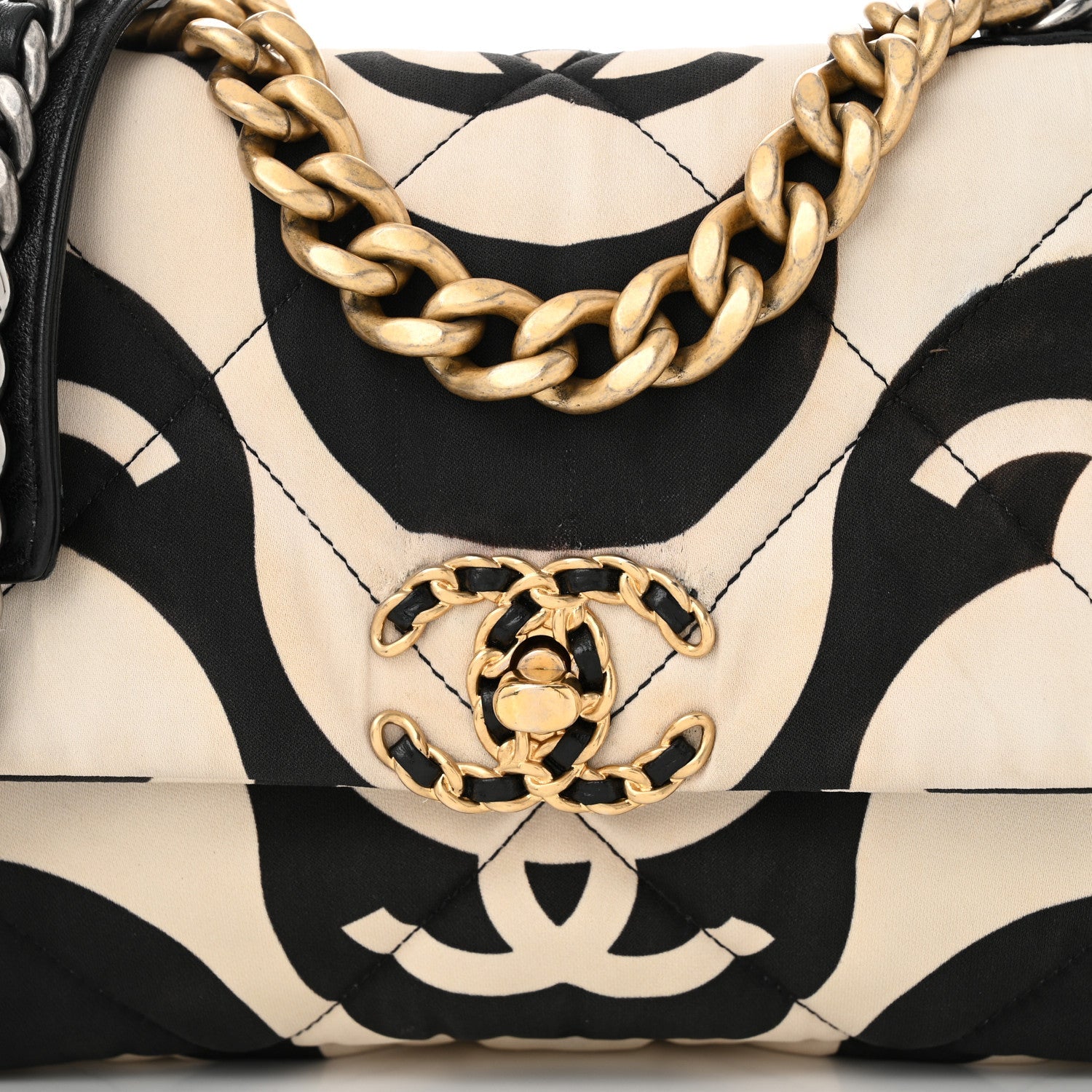 Fabric Printed Medium Chanel 19 Flap Black Ecru