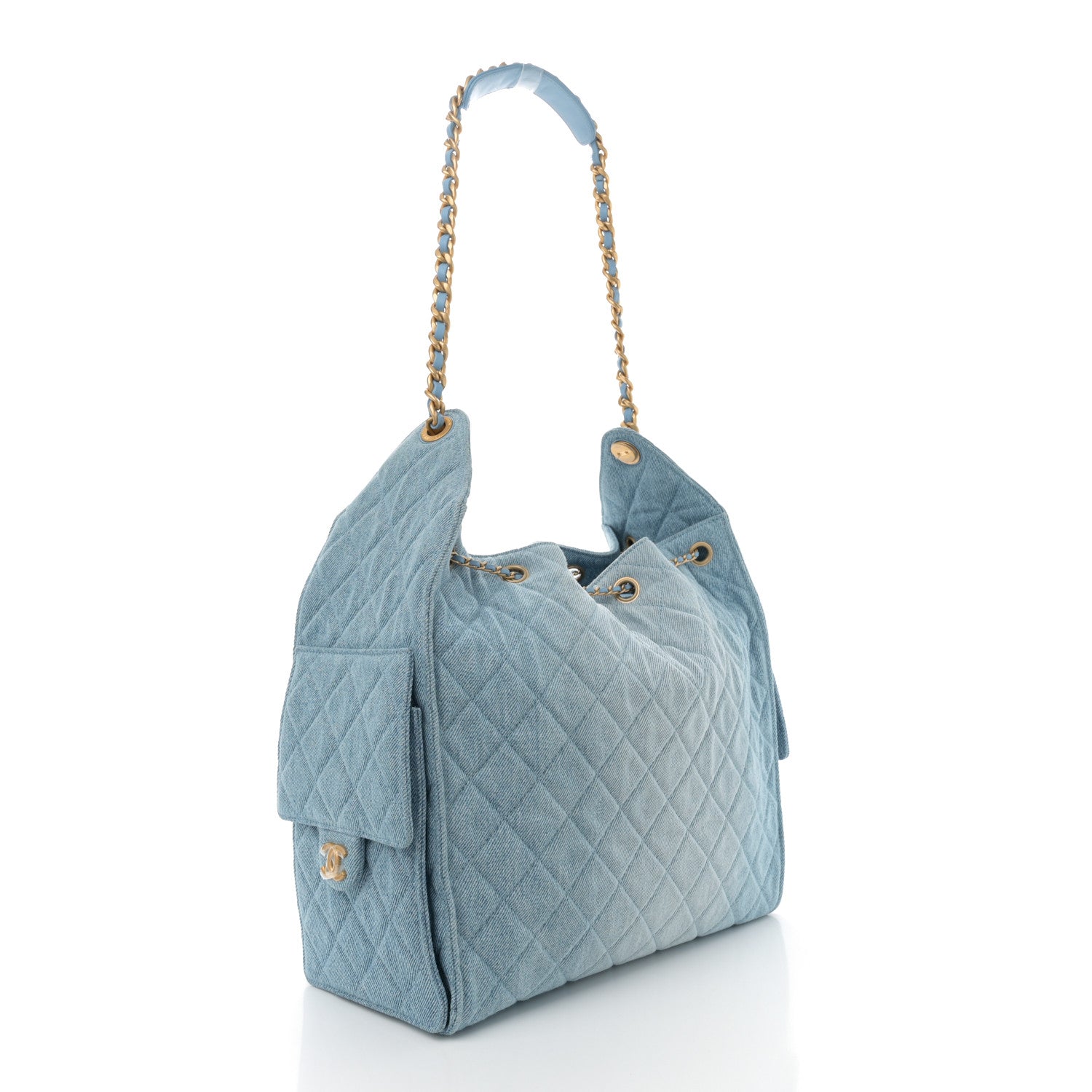 Washed Denim Quilted Medium Chanel 25 Handbag Blue