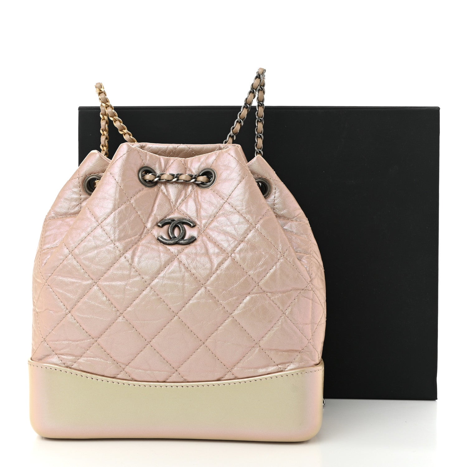 Iridescent Lambskin Calfskin Small Quilted Gabrielle Backpack Light Pink