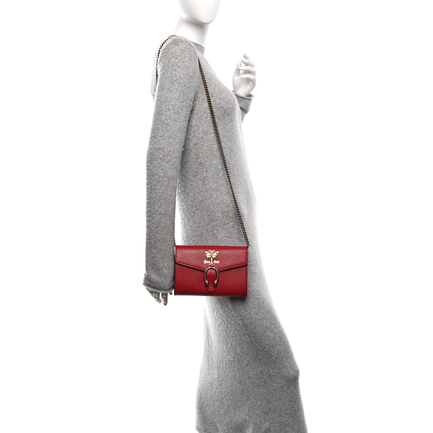 Calfskin Garden Dionysus Chain Wallet Hibiscus Red