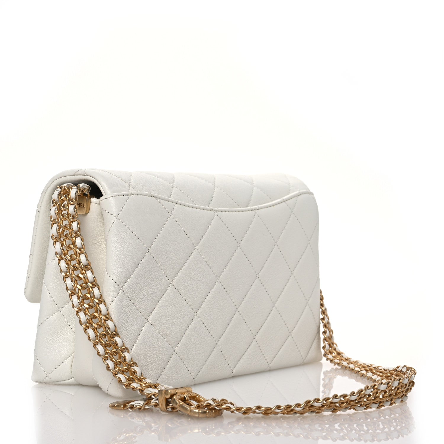 Calfskin Quilted Mini Chain Strap Flap White