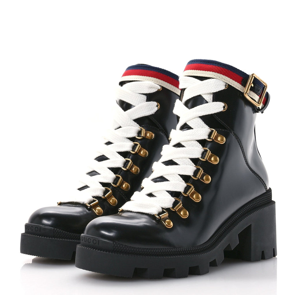 Calfskin Sylvie Web Womens Lace Up Combat Boots 35 Black