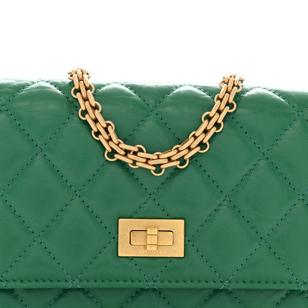 Aged Calfskin Quilted Mini Reissue Wallet On Chain WOC Green