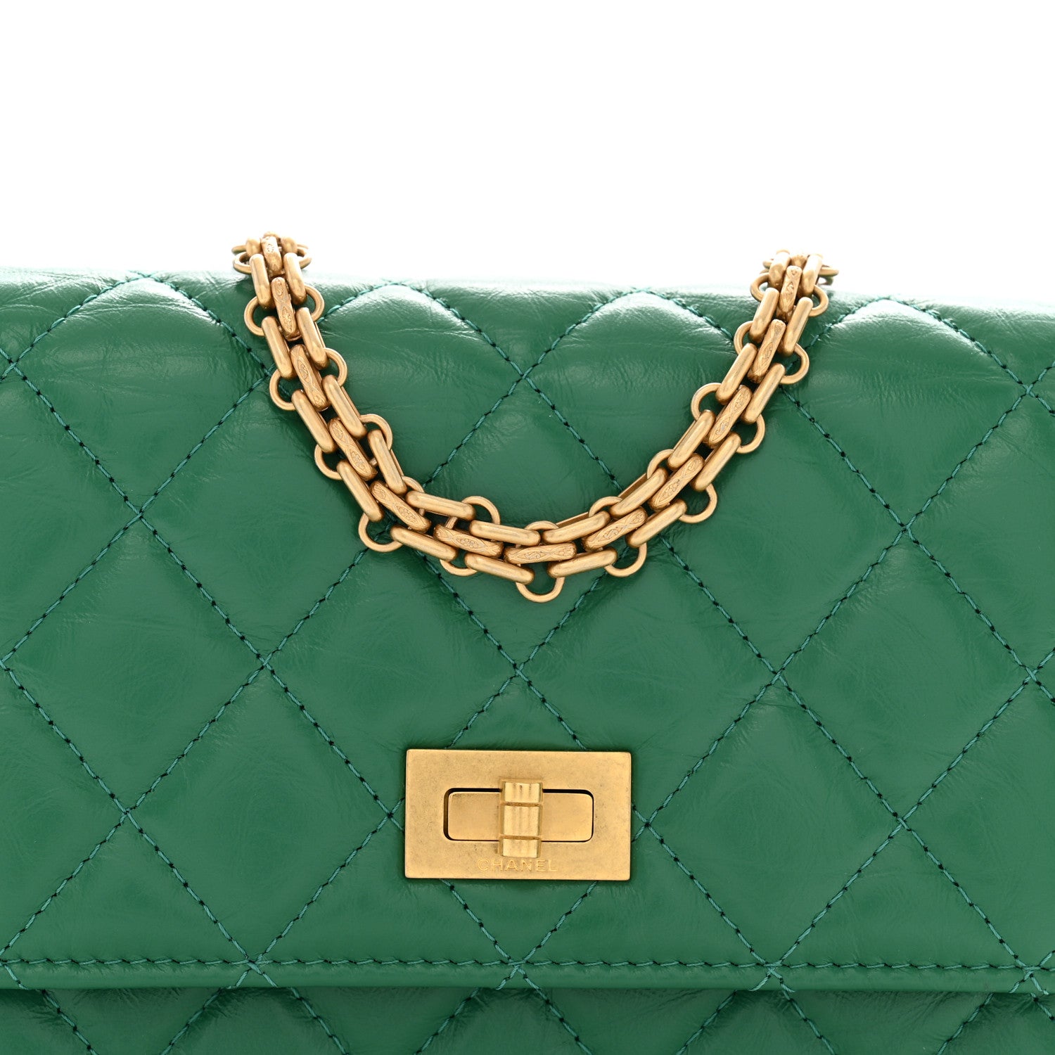 Aged Calfskin Quilted Mini Reissue Wallet On Chain WOC Green