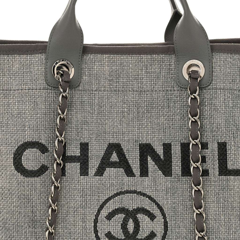 Woven Straw Raffia Large Deauville Tote Grey